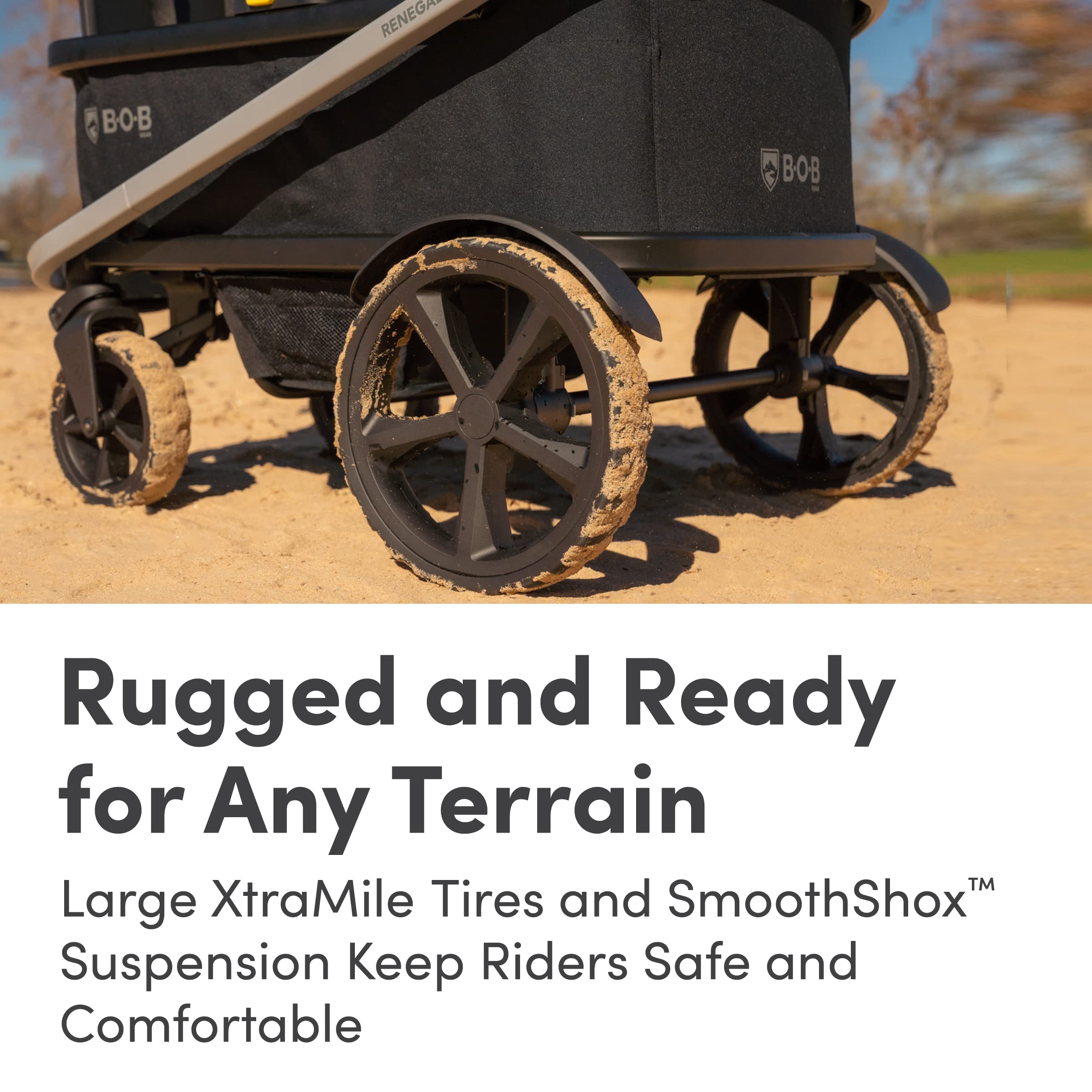 BOB Gear Renegade Foldable Stroller Wagon - 3-Seat All-Terrain Wagon with 5-Point Harness, Push/Pull Handle & Large Storage | Perfect for Beach Trips, Park Outings & Family Adventures (Nightfall)