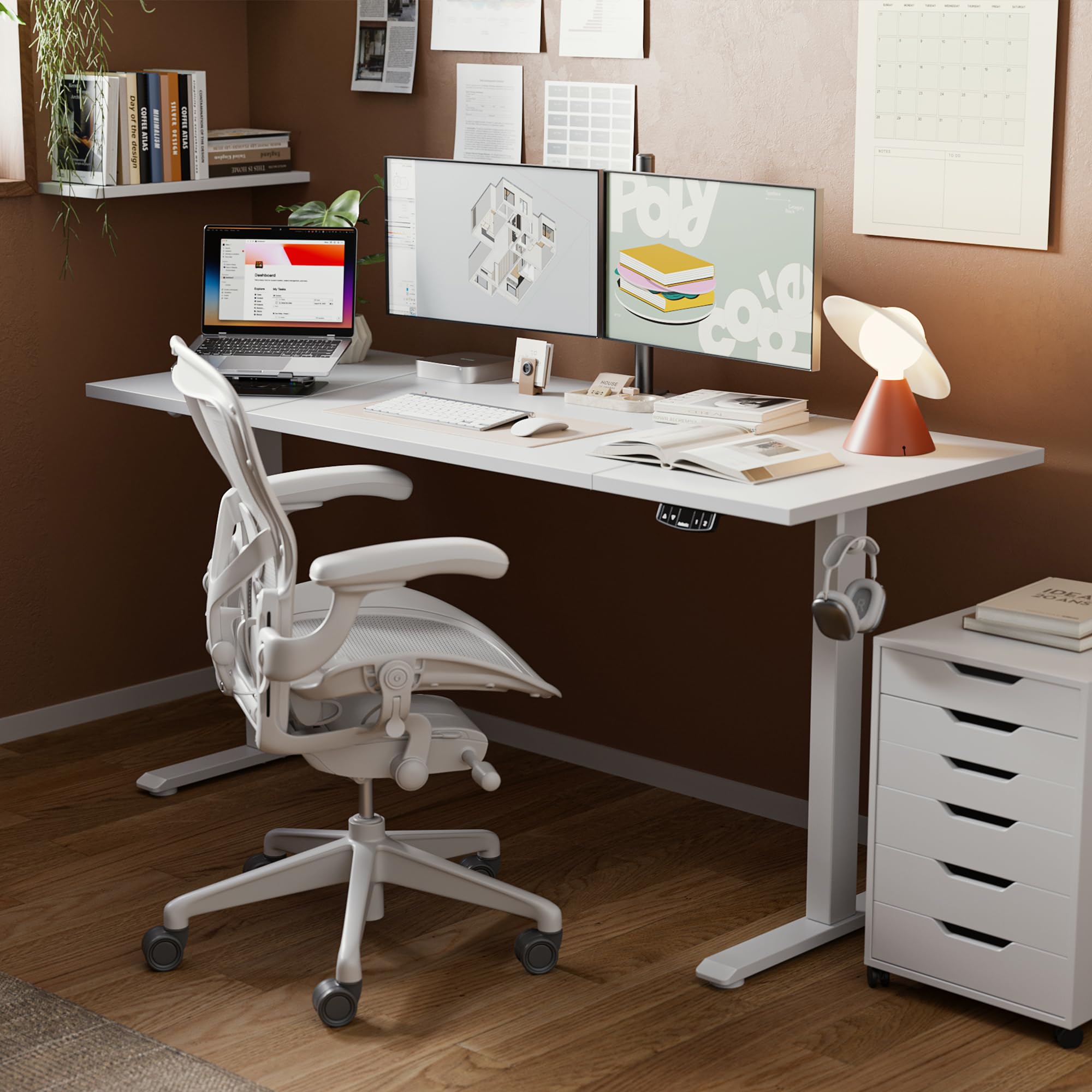 Agilestic Electric Standing Desk 63 x 24 Inches - Height Adjustable Sit Stand Desk for Home Office, White Splice Board - Perfect for Remote Work, Gaming & Study Setup