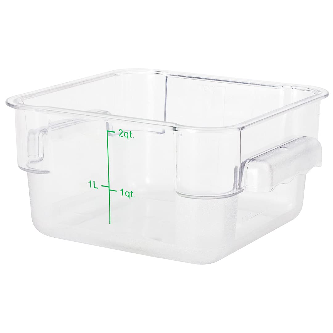 Met Lux 2 Quart Square Brine Bucket & Marinating Container with Volume Markers - Clear & Green Freezer-Safe Plastic Dough Rising Bucket with Built-In Handle (Lid Sold Separately) - Perfect for Pickling, Fermenting, Bread Making & Food Storage