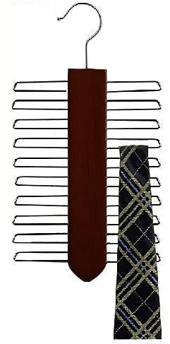 Premium Walnut & Chrome Wooden Vertical Tie Hanger - Space-Saving Closet Organizer for Neckties, Belts & Scarves - Perfect for Home, Office & Travel Storage