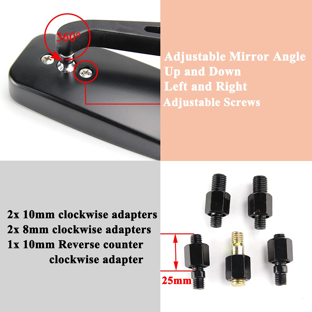 Universal 8mm/10mm Rectangle Black Smoke Blue Glass Motorcycle Mirrors - Fit for Scooter, Bobber, Cruiser, Chopper, Road Bike & Moped - Enhanced Rear View Safety for Touring & City Riding