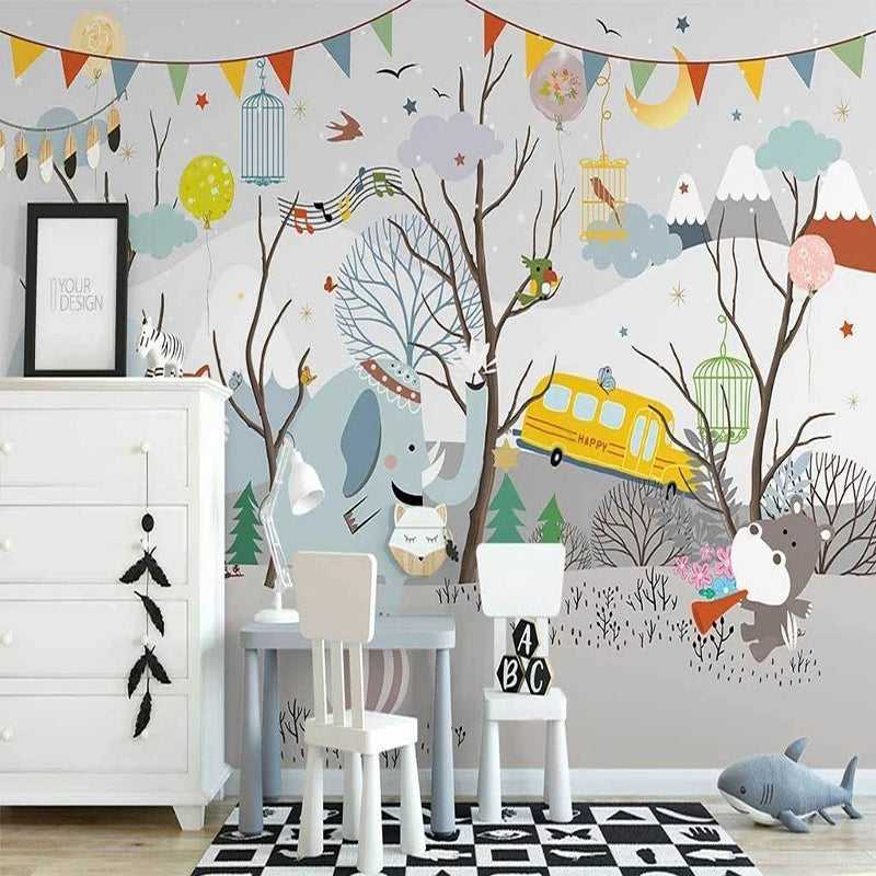 Winter Wonderland Wallpaper - Festive Animal Party Design for Home & Nursery Decor | Perfect for Christmas, Kids Rooms & Seasonal Celebrations