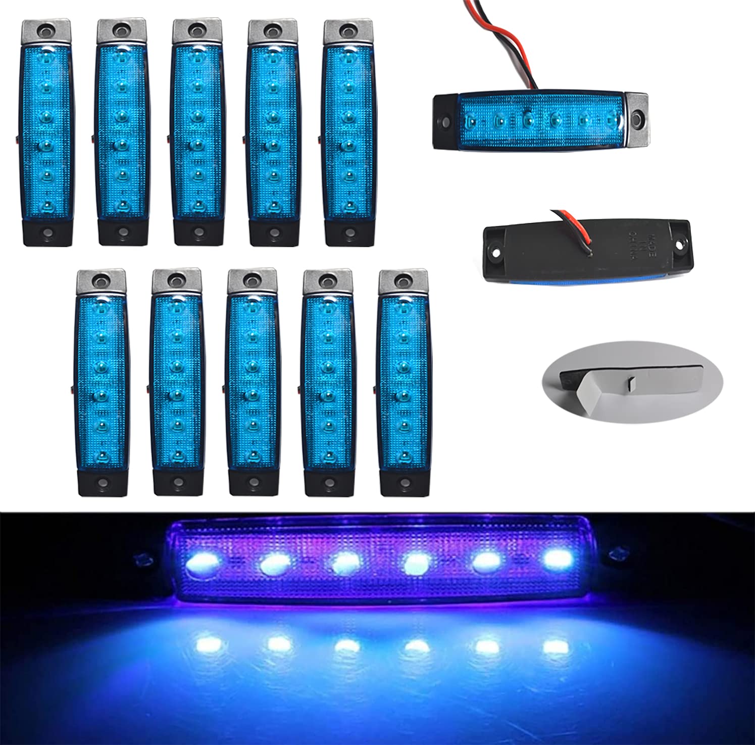 10pcs 3.8in LED Side Marker Lights, 12V Blue Front Rear Clearance Lights for Trucks & Trailers - Waterproof Tail Signal Parking Indicator Lights for Pickup RV Camper - Perfect for Night Driving & Vehicle Safety Enhancement