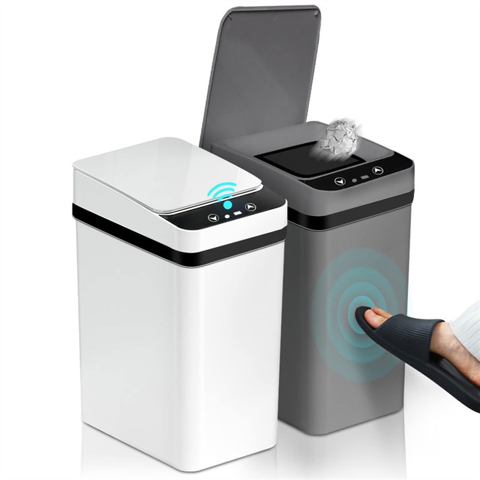 TOMYEUS Automatic Touchless Trash Can with Lid - Smart Sensor Garbage Bin for Kitchen & Bathroom, Waterproof & Odor-Proof, Hands-Free Waste Bin (Gray) - Perfect for Home, Office, and Commercial Spaces