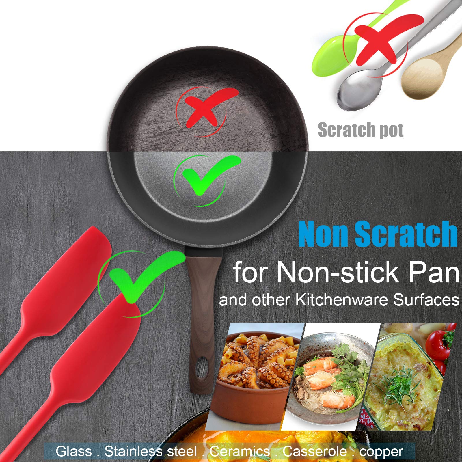 2-Pack Long Handle Silicone Jar Spatula - Non-Stick Heat Resistant Rubber Scraper for Cooking, Baking, Mixing - Perfect for Jars, Smoothies, Blenders & Kitchen Utensils (Red) - Ideal for Meal Prep, Dessert Making & Home Baking