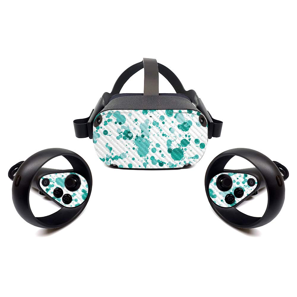 MightySkins Carbon Fiber Skin for Oculus Quest - Teal Splatter | Protective Durable VR Headset Cover | Easy to Apply & Remove | USA Made | Perfect for Gaming, VR Adventures & Customization