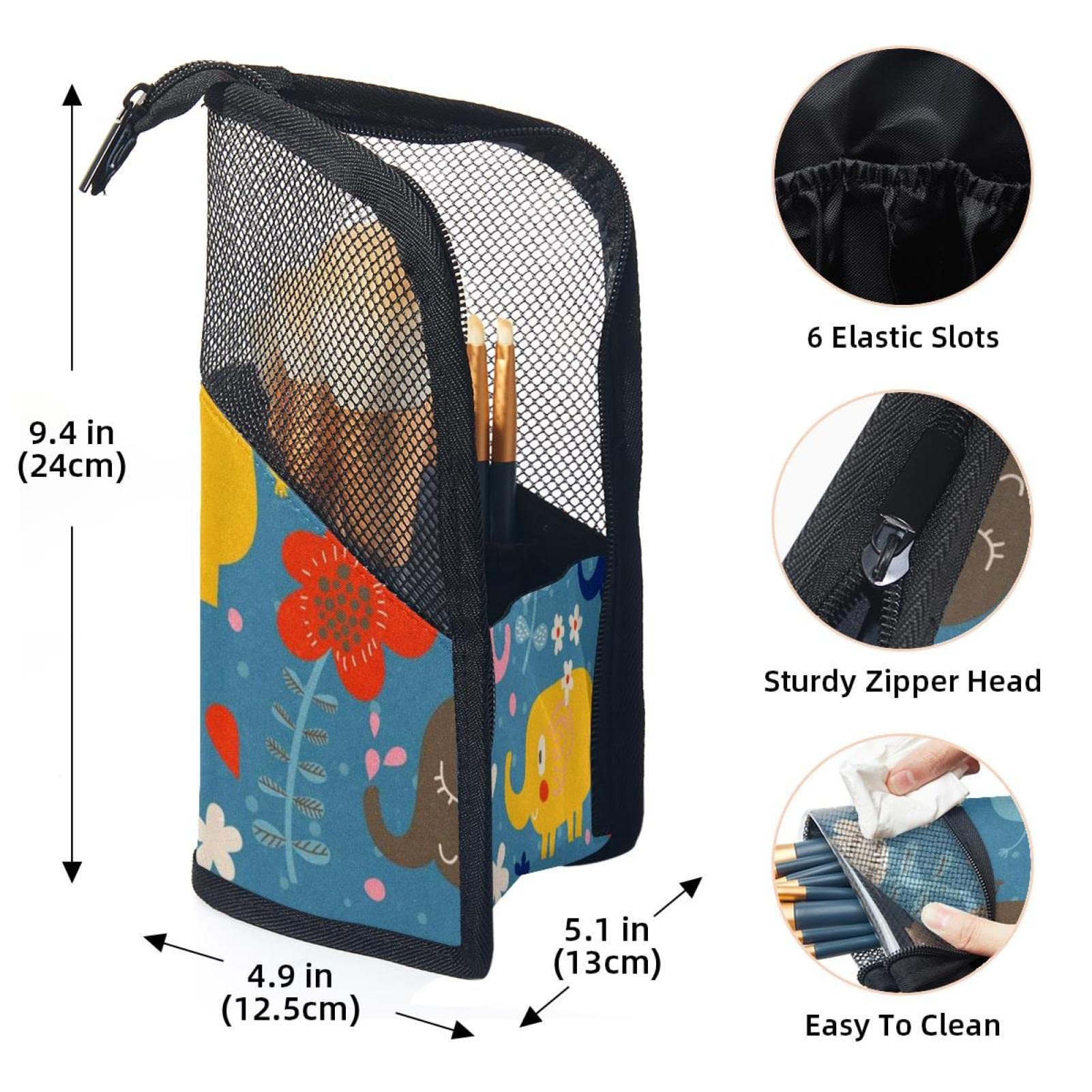 Portable Makeup Brush Organizer Bag with 12 Slots - Cute Elephant Cartoon Design - Travel Cosmetic Brush Holder Case for Makeup Artists & Beauty Enthusiasts - Perfect for Home, Travel & Professional Use