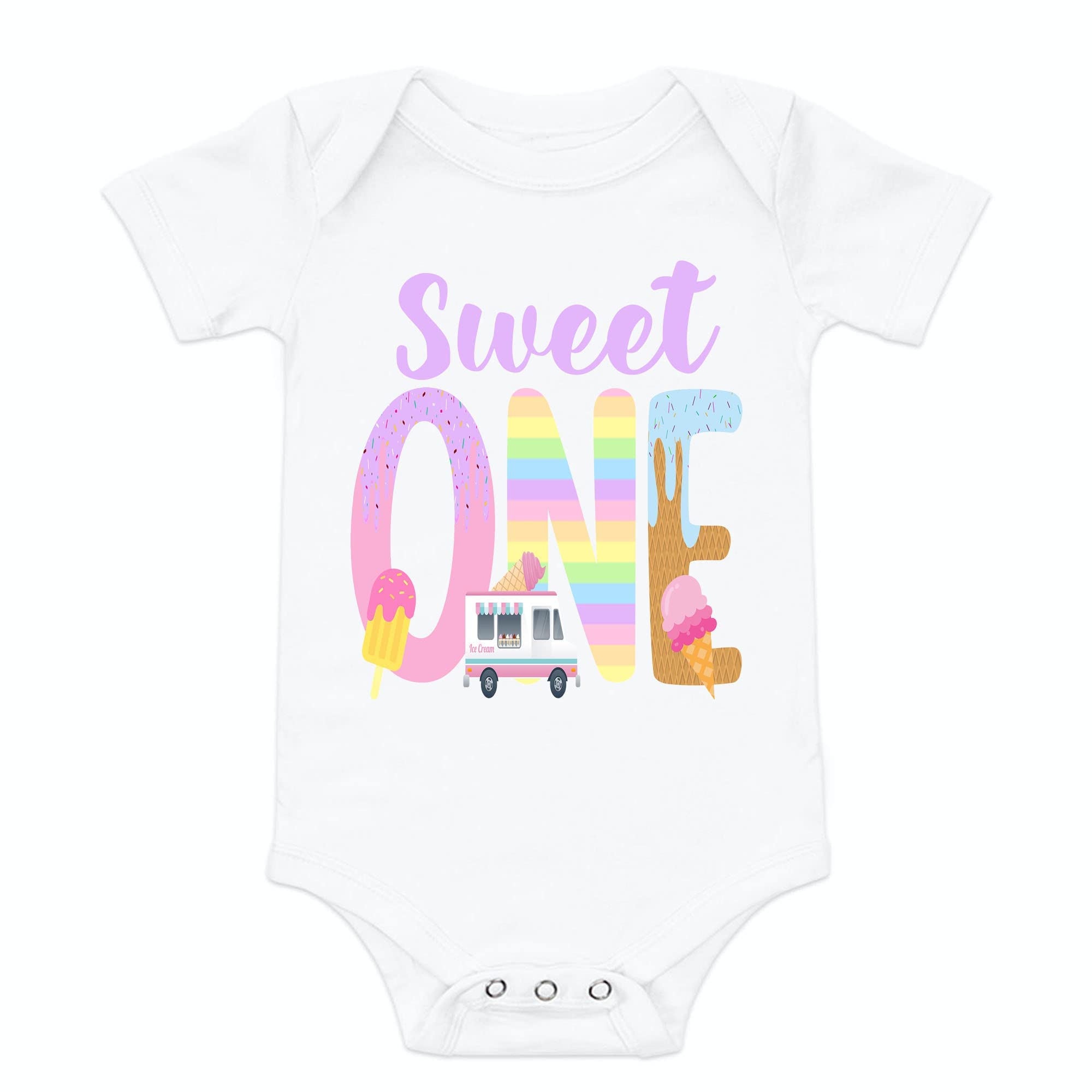 Sweet One Ice Cream Birthday Shirt - 1st Birthday Outfit for Baby Girls & Boys (12 Months) | Cute Ice Cream Theme Bodysuit for Birthday Party & Photo Shoots