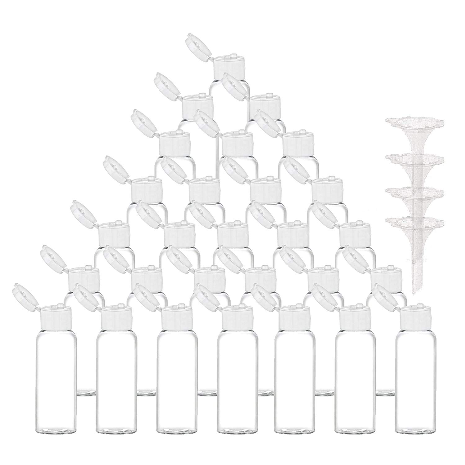 24-Piece 1 oz (30ml) Clear Empty Travel Bottles with Flip Snap Cap - Refillable Plastic Containers for Lotions, Creams, Shampoo & Toiletries - Includes 4 Transfer Funnels | Perfect for TSA Carry-On, Vacation & Gym Essentials by Grand Parfums