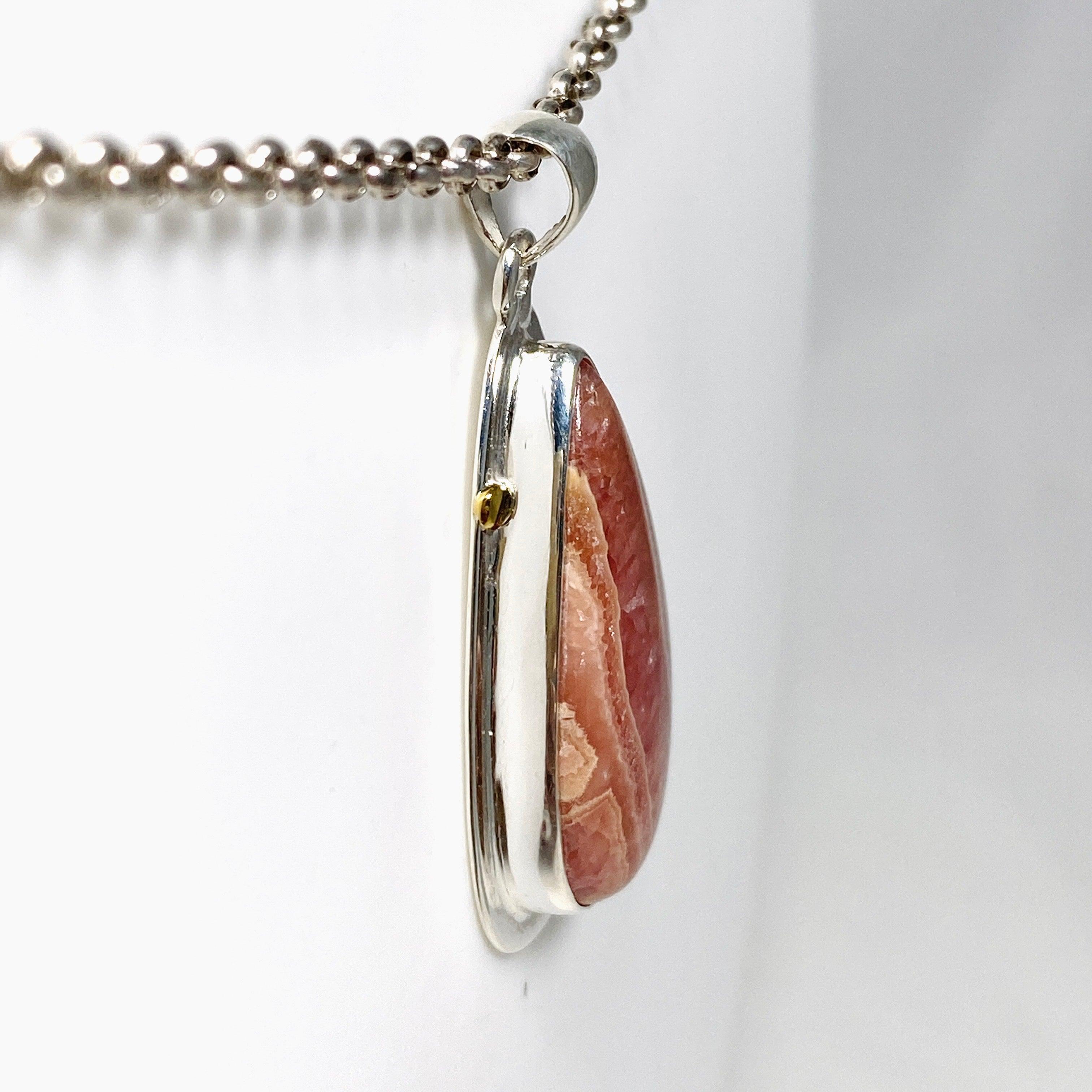 Rhodochrosite Teardrop Pendant Necklace with Brass Accents KPGJ4327 - Elegant Jewelry for Women, Perfect for Date Night & Special Occasions