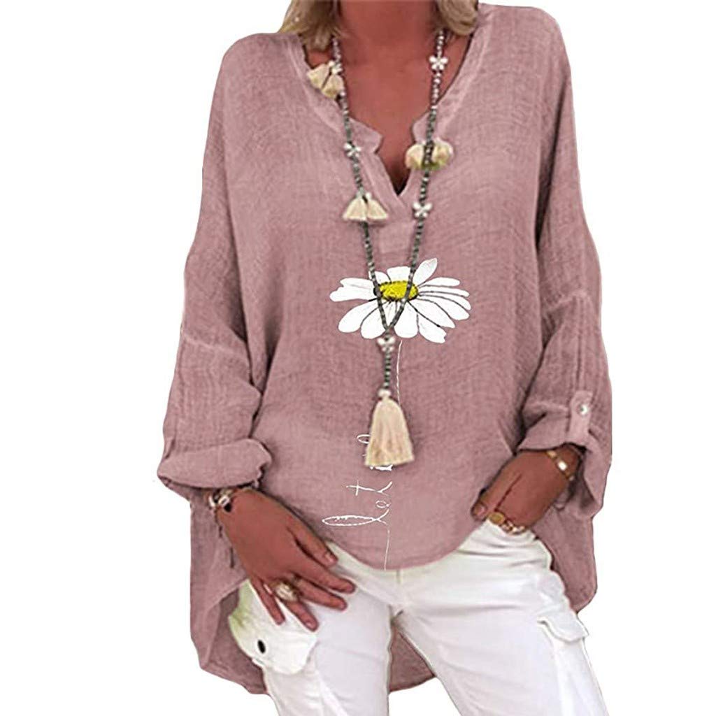 Plus Size Women's Summer Casual Tunic Tops - Cute Printed Loose V-Neck Linen Blouse & Boho Shirts for Everyday Wear, Office & Vacation Outfits