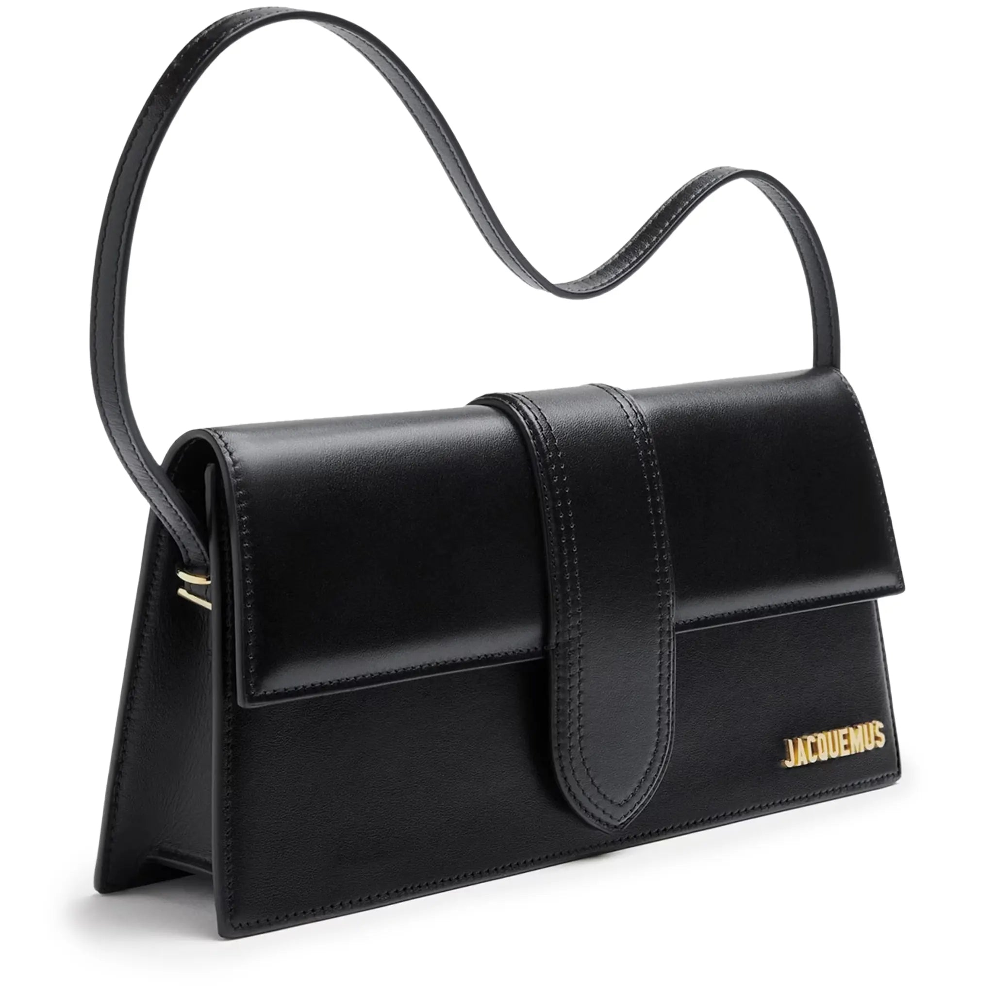 Jacquemus Le Bambino Long Flap Black Leather Shoulder Bag for Women | Luxury Designer Crossbody Purse | Perfect for Date Night, Parties & Travel Accessories