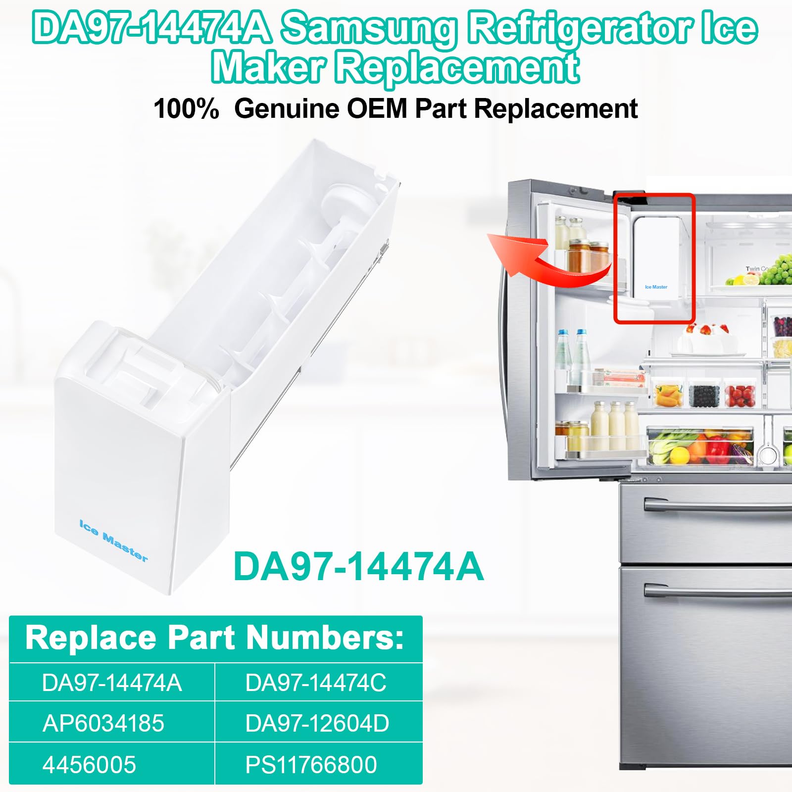 Upgraded DA97-14474A Ice Maker Replacement for Samsung Refrigerator - Compatible with RF28HMEDBSR, RF28HFEDBSR, RF28JBEDBSR, RF28HDEDBSR Models - Includes Ice Container Bucket & Auger Assembly - Perfect for Kitchen, Home, and Commercial Use