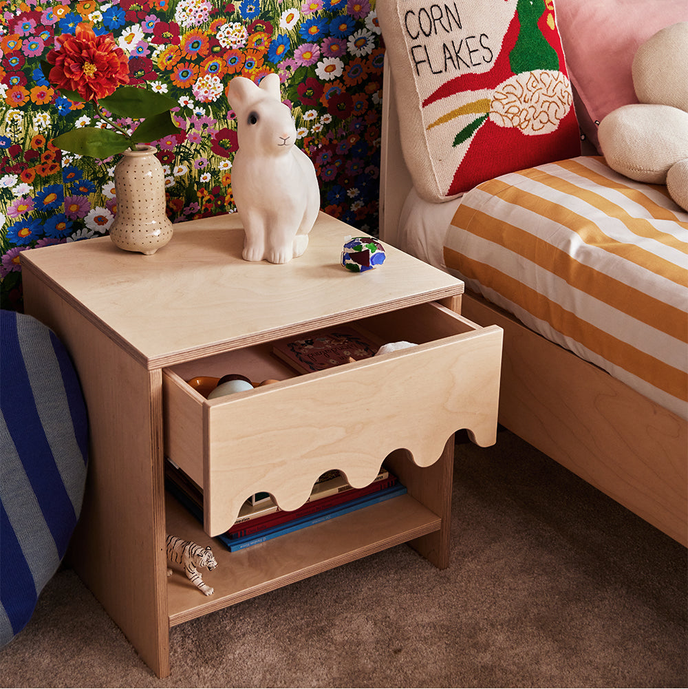 Oeuf Kids Moss Birch Nightstand - Modern Wooden Bedside Table for Children's Room, Nursery, and Toddler Bedroom - Perfect for Bedtime Stories and Storage