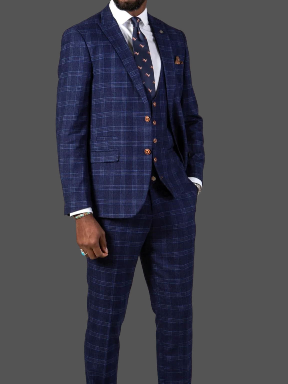 Marc Darcy Chigwell Men's Blue Tweed Check 3 Piece Suit - Formal Business Attire for Weddings, Office & Special Occasions