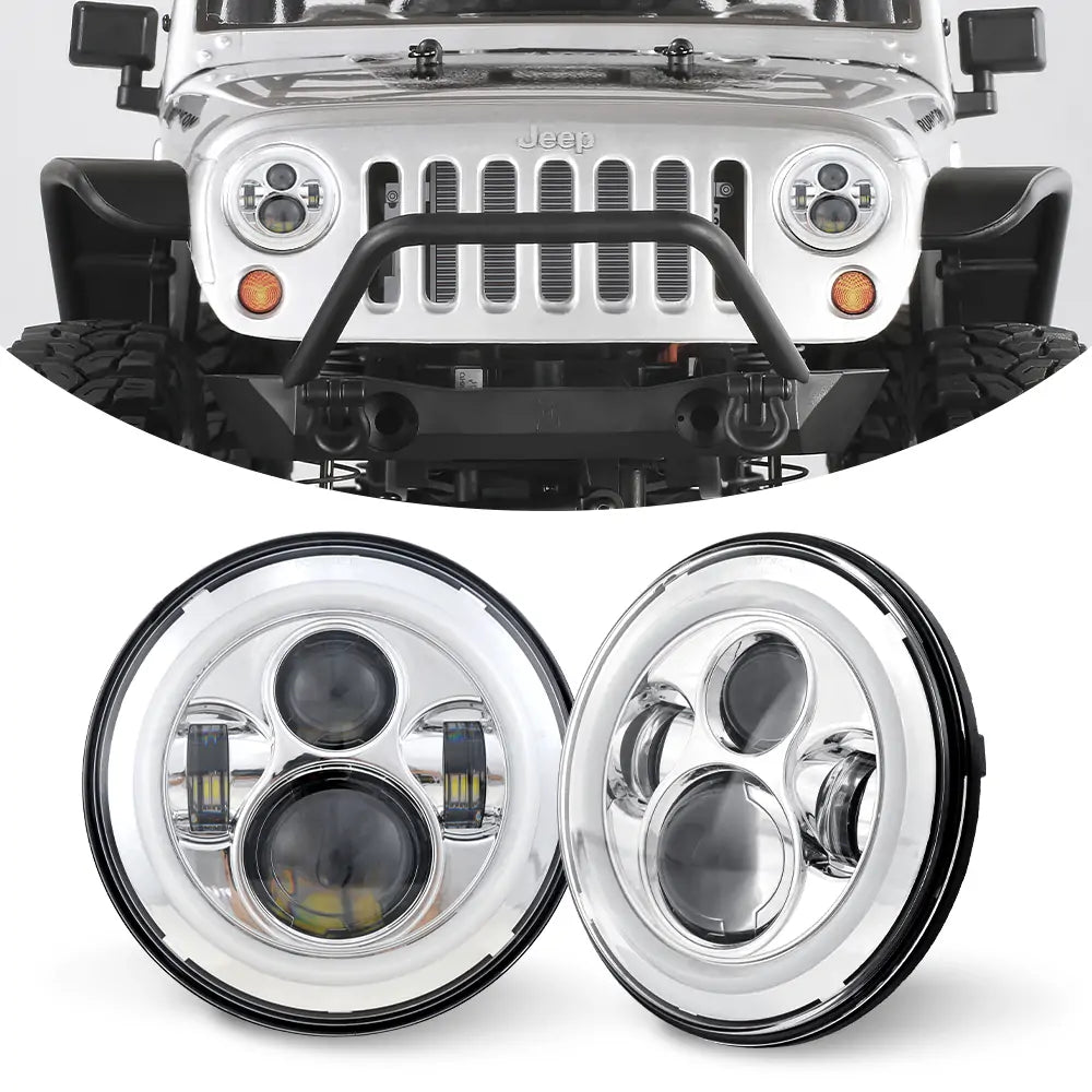 7 Inch 45W LED Angel Eye Headlights for Cars, Trucks, SUVs - High Brightness Waterproof Headlamp Pair - Perfect for Night Driving, Off-Roading & Custom Vehicle Upgrades
