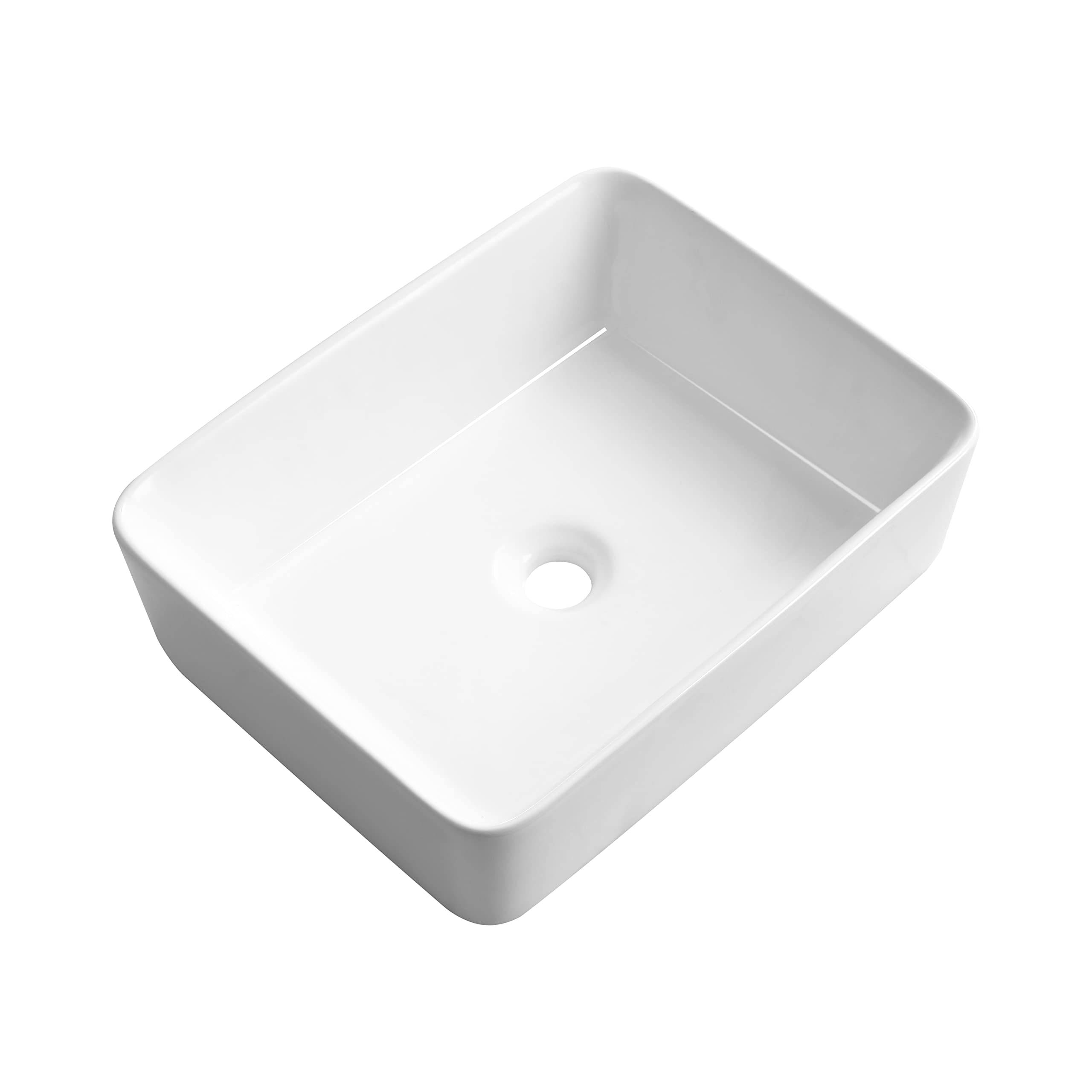 KARAMAG 19x15 Inch White Porcelain Rectangular Vessel Sink - Modern Above Counter Bathroom Vanity Sink for Contemporary Homes & Luxury Hotels | Perfect for Master Bathrooms, Guest Suites & Spa Retreats
