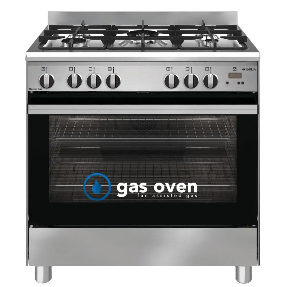 Emilia EM865GGX 80cm Stainless Steel Gas Upright Cooker - Professional Grade Kitchen Stove for Home & Restaurant Use