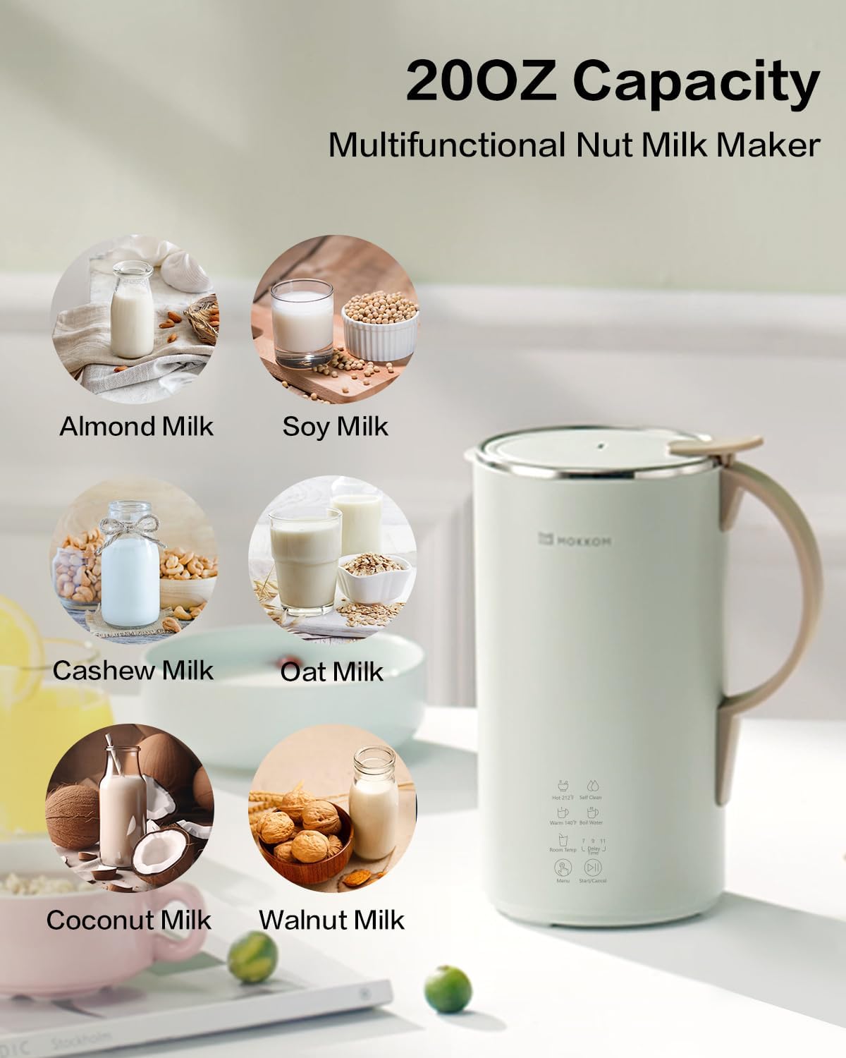 Premium Anti-Static Conical Burr Coffee Grinder & Automatic Nut Milk Maker - Electric, Quiet, Adjustable Coarseness - Perfect for Espresso, Cold Brew & Homemade Almond Milk (Green)