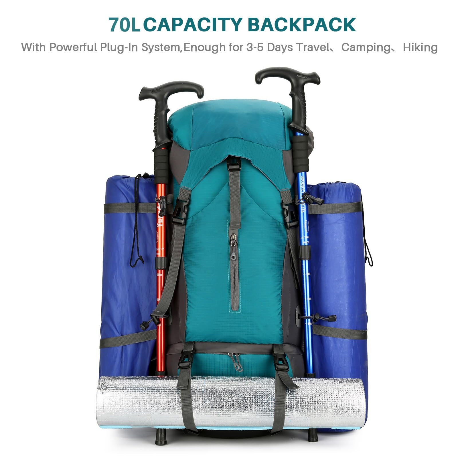 OKYUK 70L Waterproof Hiking Backpack - Lightweight Camping Backpack for Mountain Climbing, Outdoor Sports, Travel & Cycling - Durable Daypack with Rain Cover (Green, 70L) - Perfect for Weekend Adventures, Trekking & Backpacking Trips