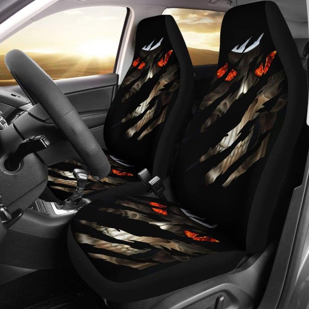 2 Pcs Gothic Skull Car Seat Covers - Universal Fit for Cars, Trucks & SUVs - Black Skull Design for Halloween, Gothic Style & Car Accessories - Perfect for Themed Parties, Car Shows & Custom Vehicle Decor