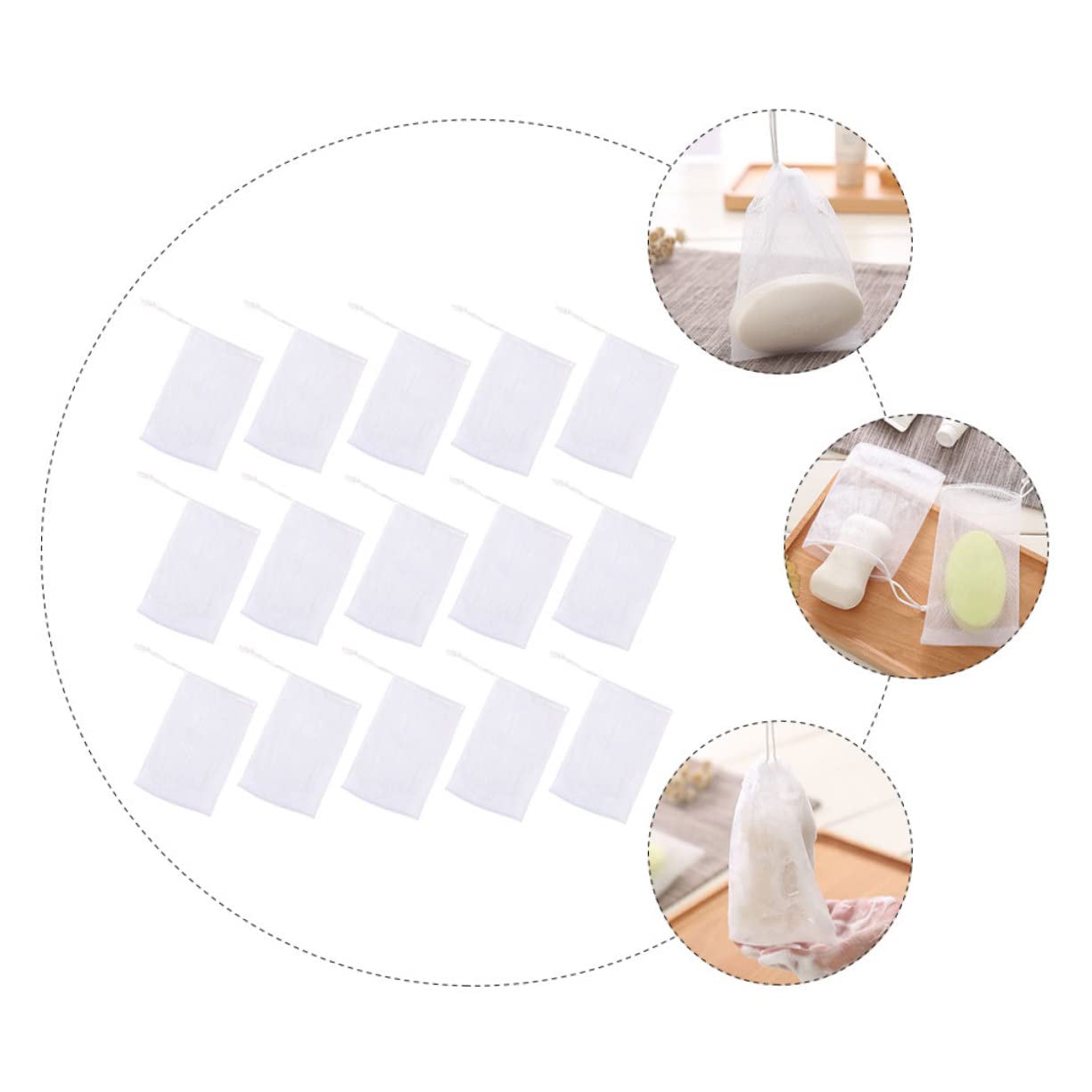 50pcs Natural Soap Saver Bags - Reusable Mesh Soap Pouch for Handmade Soap, Body Wash & Bar Soap | Eco-Friendly Foaming Net for Shower, Bath & Travel | White Soap Storage Bags with Wall Mount Option