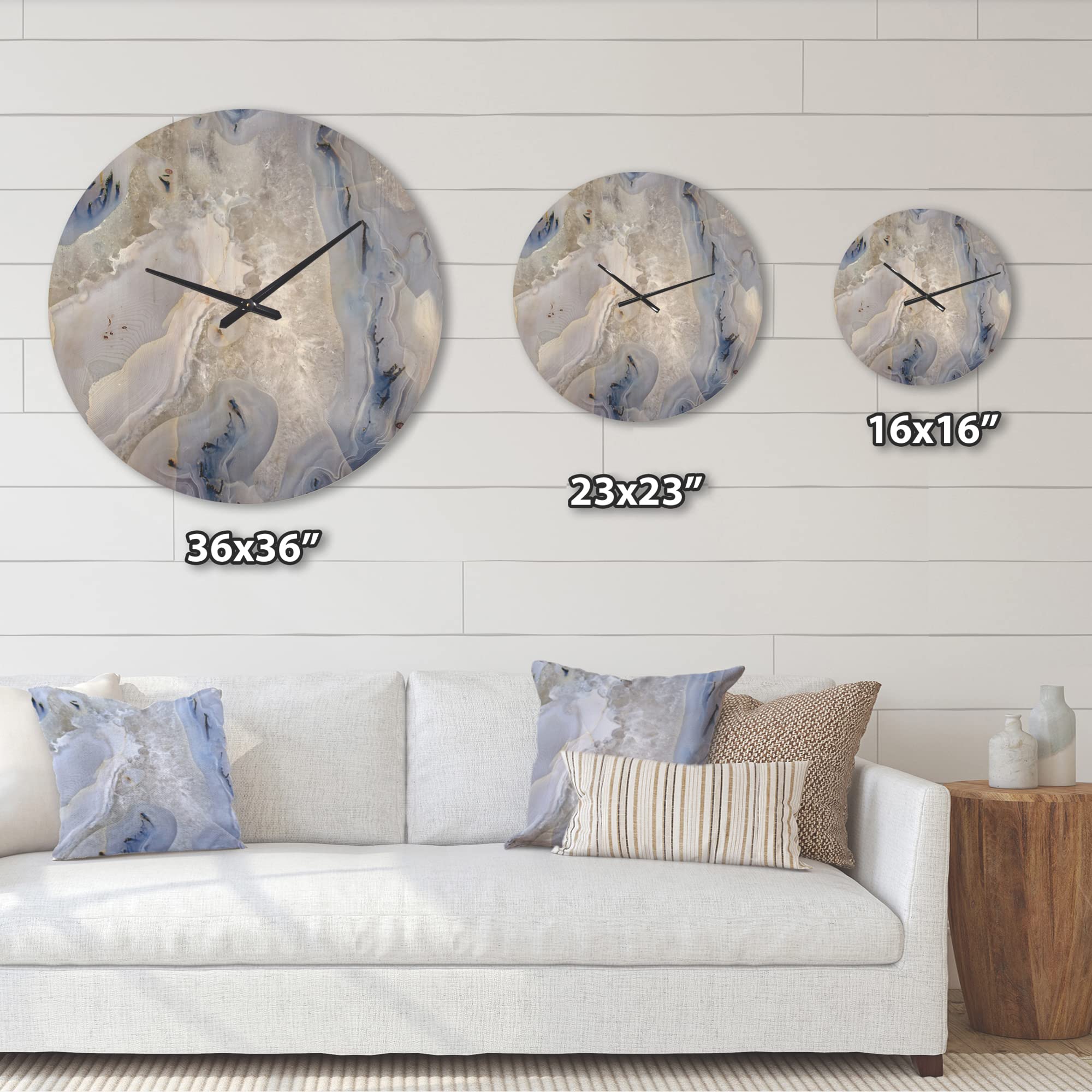DesignQ 'Close Up Agate Stone' Modern Wood Wall Clock - 29x29 Inch Large White Decorative Oversized Clock for Living Room, Bedroom & Office Décor - CLW14370