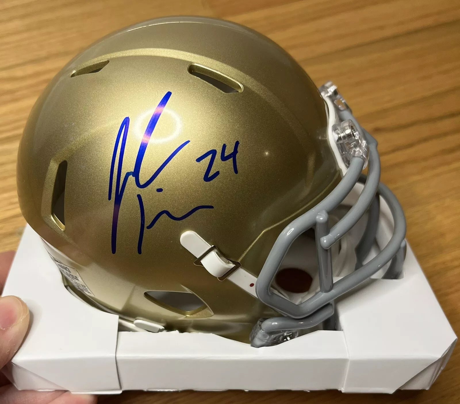 Jack Kiser Autographed Notre Dame Fighting Irish Speed Mini Helmet - Collectible Football Memorabilia for Fans & Sports Enthusiasts - Perfect for Display, Gifts, and Game Day Decor