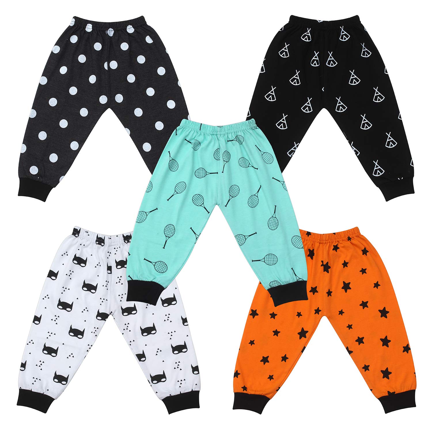 **Jack's Star Cotton Kids & Toddler Track Pants - Soft Comfortable Joggers with Bottom Ribs for Boys & Girls - Pack of 5 - Perfect for Playtime, Sleepwear & Casual Wear**