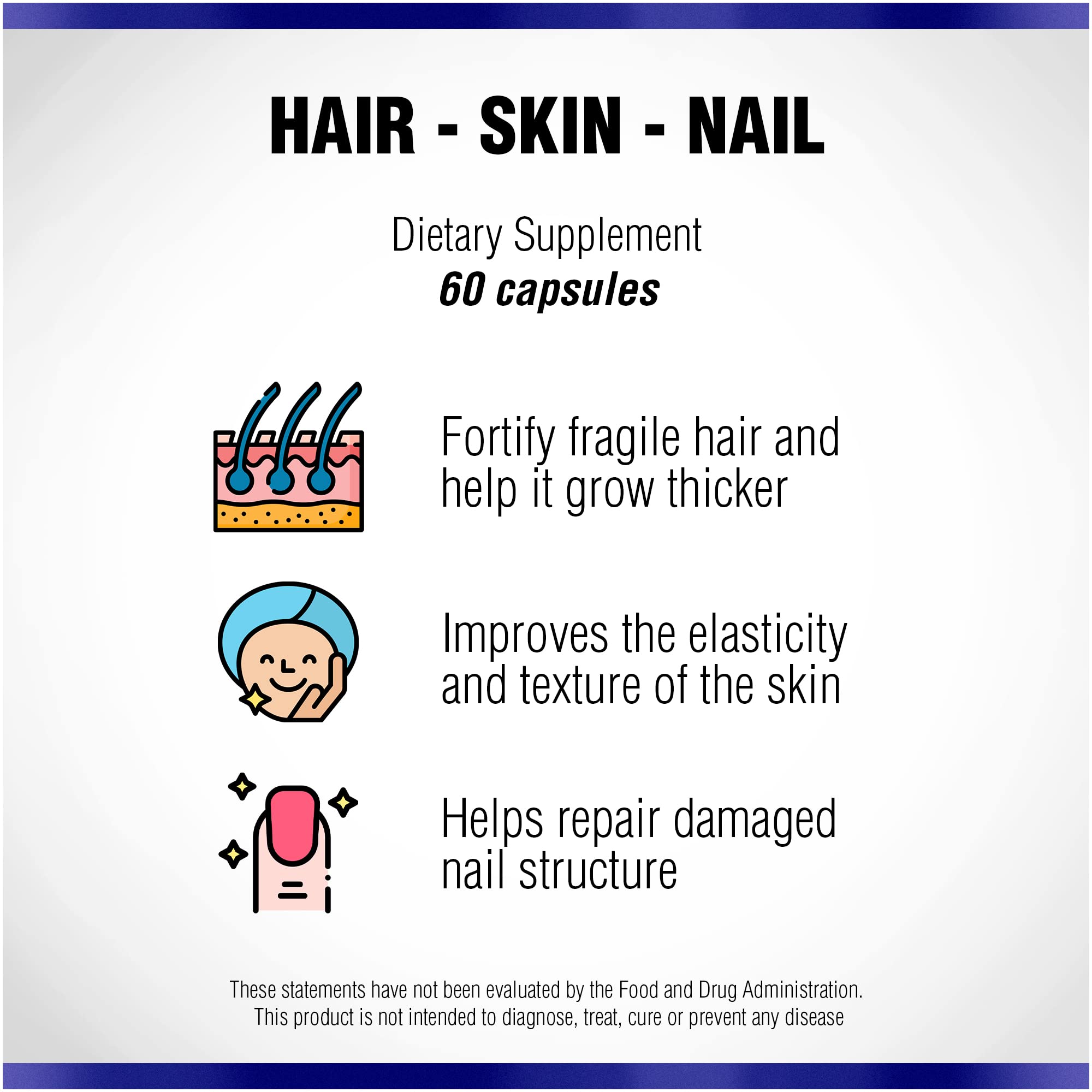 Natural Biotin Hair Skin & Nails Vitamins Supplement - 60 Capsules for Strong Nails & Hair Growth - Supports Skin Protection for Women & Men | Daily Beauty & Wellness Boost for Healthy Hair & Glowing Skin