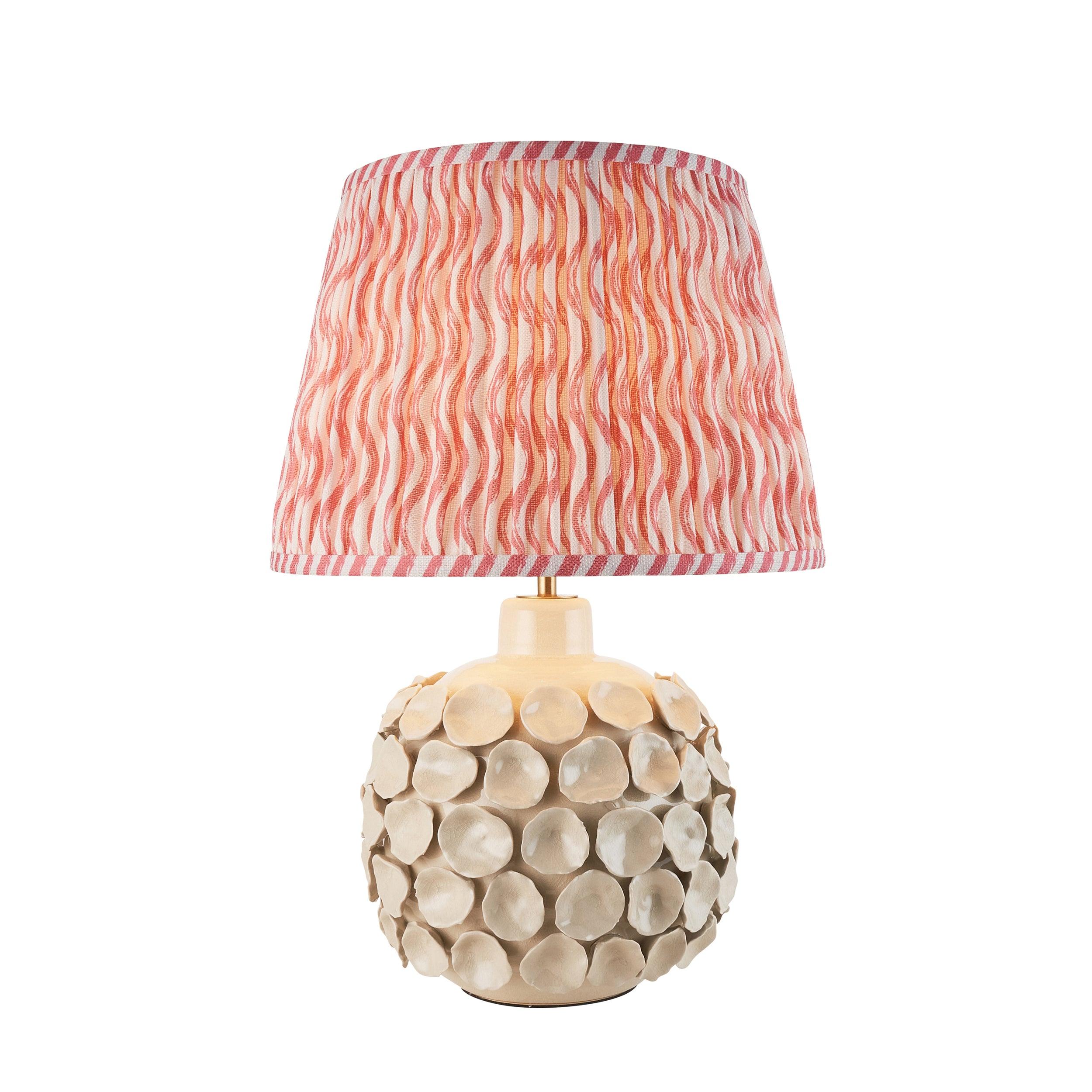 Borello Ivory Ceramic Table Lamp with 35cm Coral Pink Ripple Shade - Elegant Home Decor for Living Room, Bedroom & Office Lighting