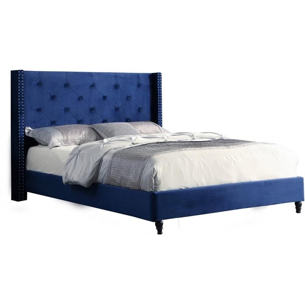 Atlin Designs Modern Velvet Wingback California King Bed - Luxurious Blue Velvet Upholstered Bed Frame for Master Bedroom | Elegant Home Decor & Comfortable Sleeping Solution