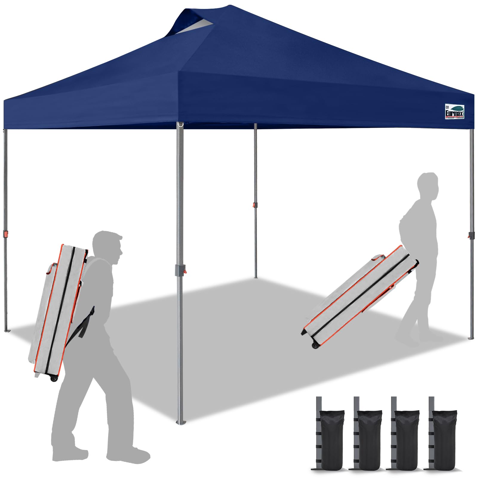 Eurmax USA NOMATTER 10x10ft Pop Up Canopy Tent - One-Person Easy Setup Portable Shelter for Outdoor Events, Beach, Camping & Parties - Instant Sun Shade with Bonus 4 Sand Bags (Navy Blue)