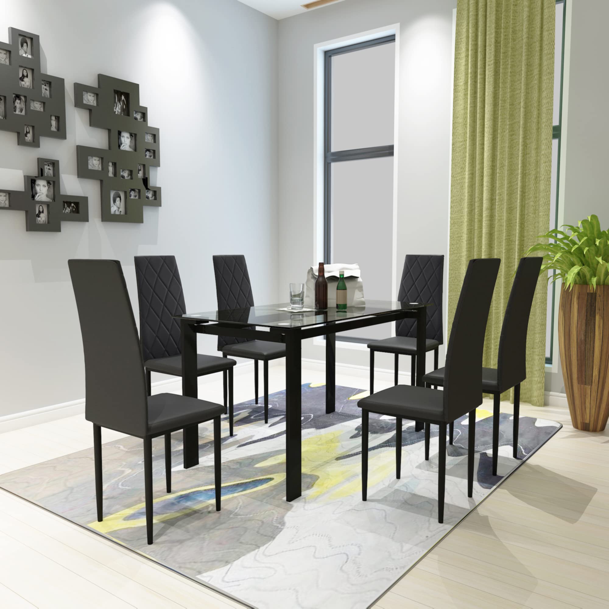 LZ LEISURE ZONE 7-Piece Dining Room Set with Tempered Glass Table & 6 Faux Leather Chairs - Perfect for Modern Kitchens and Family Gatherings