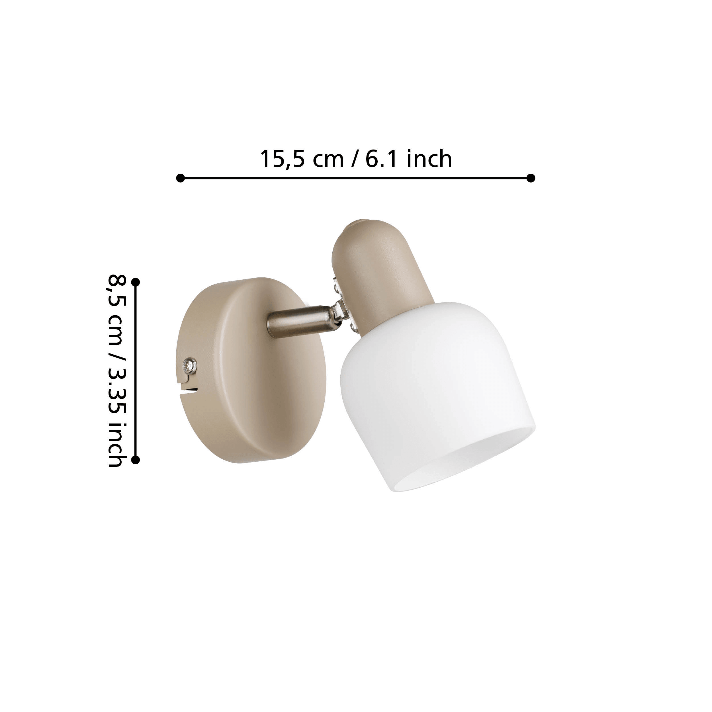 Eglo Corato Sand & White Glass Wall Spotlight - Modern LED Wall Light for Living Room, Bedroom, and Hallway Lighting