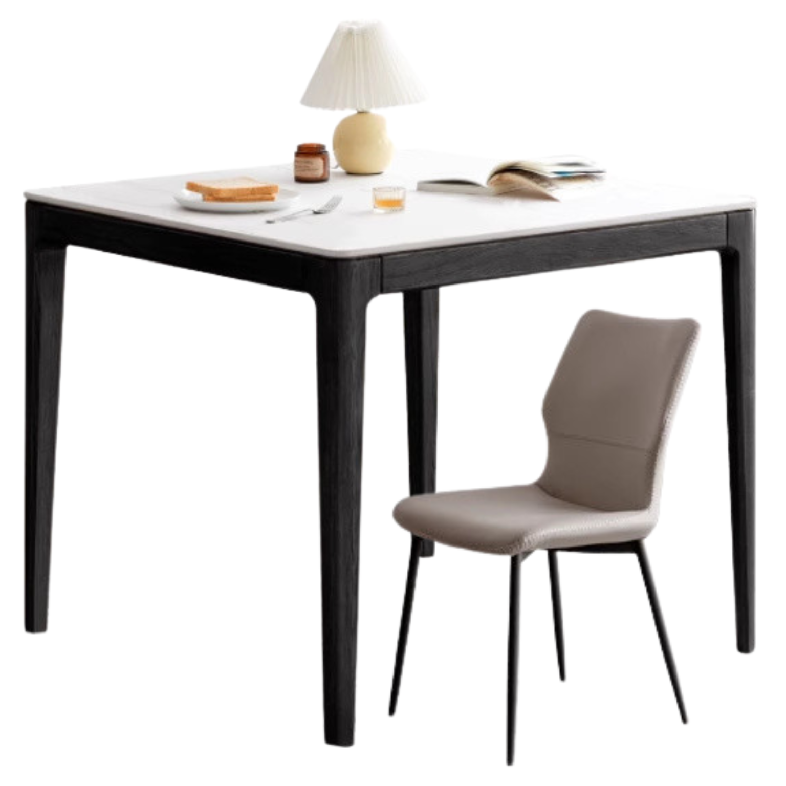 Solid Oak Wood Square Slate Dining Table - Rustic Farmhouse Style for Kitchen, Dining Room & Outdoor Patio
