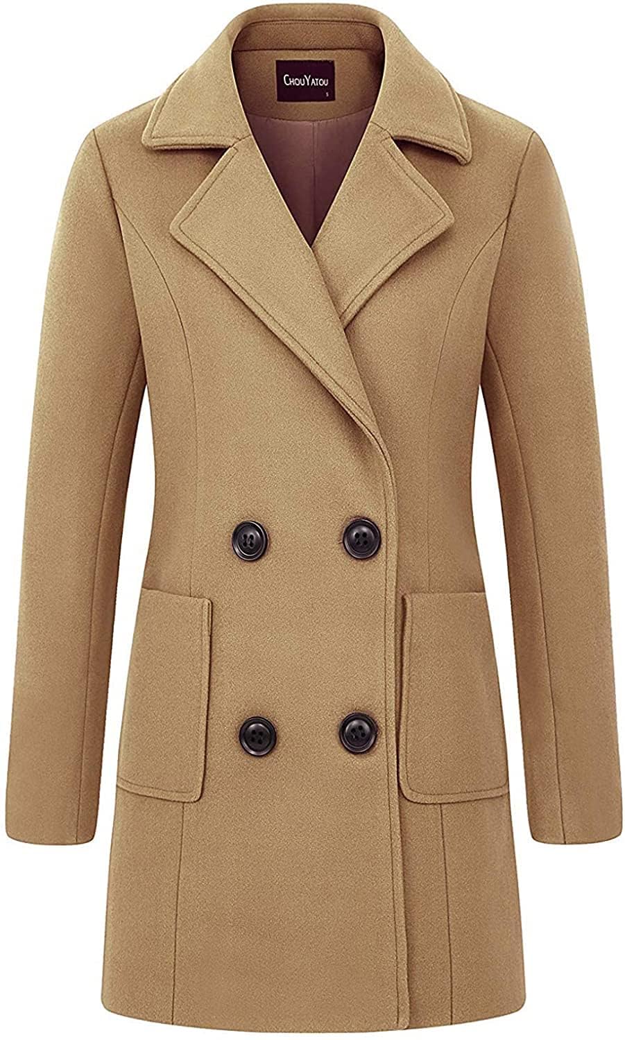 Elegant Women's Notched Collar Double Breasted Wool Blend Overcoat - Perfect for Office Wear, Business Meetings & Winter Fashion