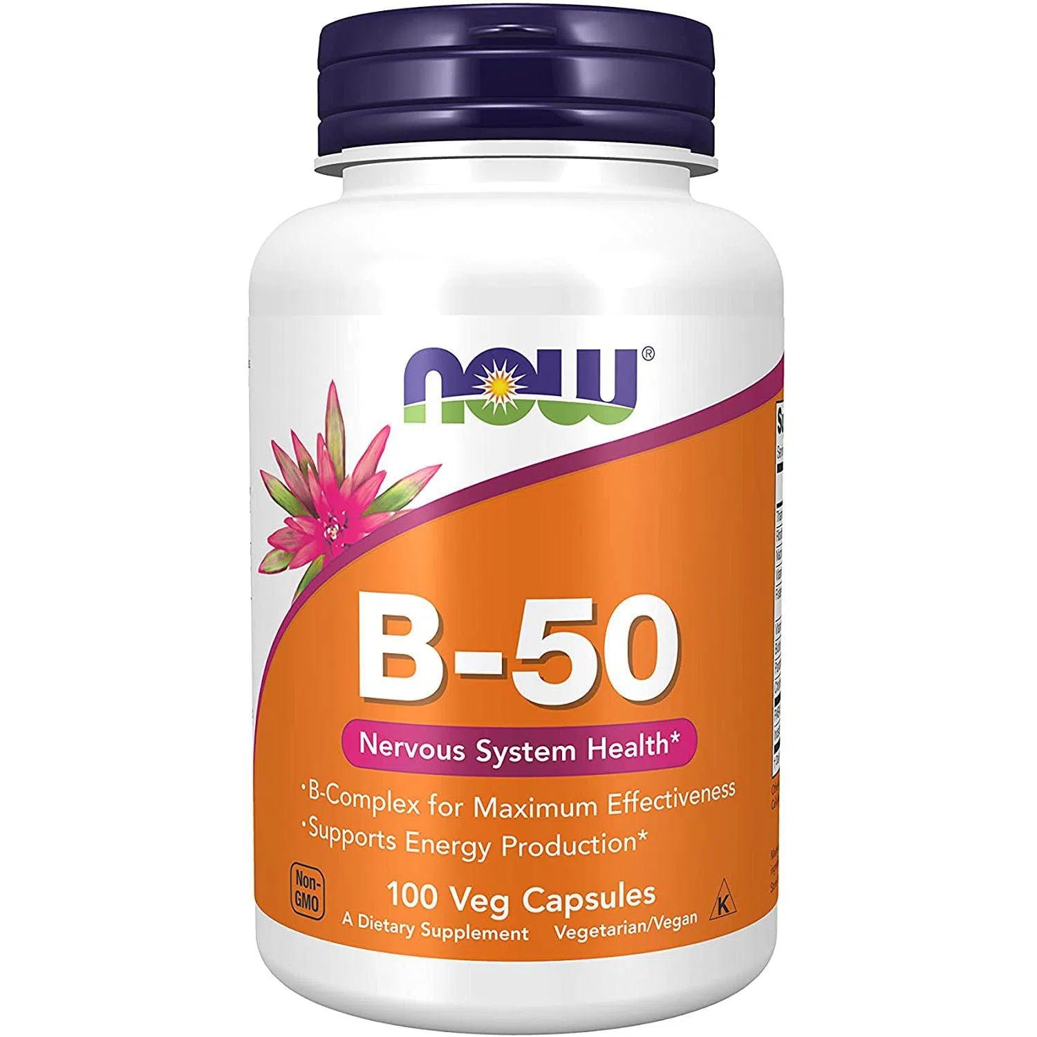 NOW Supplements Vitamin B-50 Complex with B1, B2, B3, B6, B12 & More - Supports Energy Metabolism, Nervous System & Stress Relief - 100 Veg Capsules - Perfect for Daily Wellness & Active Lifestyle