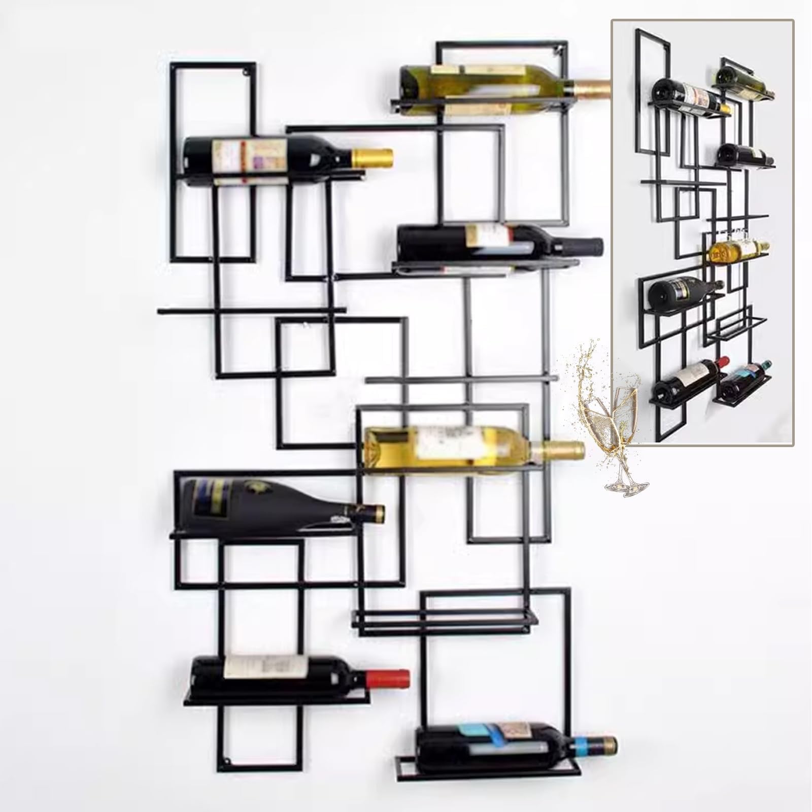 10 Bottle Wall Mounted Metal Wine Rack - Freely 1 or 2 PCS Spliceable Hanging Wine Holder for Kitchen, Pantry, Bar & Wine Cellar (Gold, 2PCS) - Perfect for Home Decor & Entertaining Guests