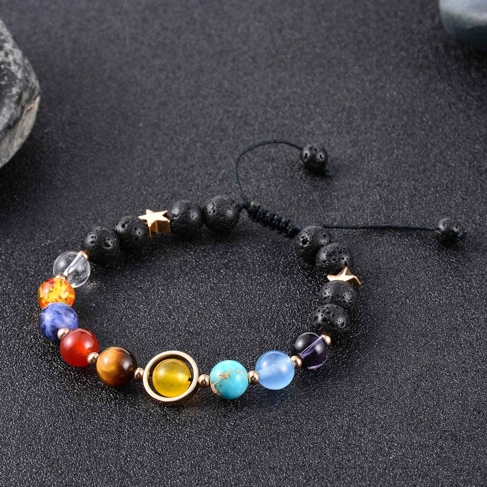 Solar System Bracelet - Universe Galaxy Bracelet with Eight Planets & Guardian Stars - Lava Rock Stretch Yoga Chakra Bracelet - Aromatherapy Essential Oil Diffuser Bracelet for Men & Women - Perfect for Meditation, Yoga, and Spiritual Healing