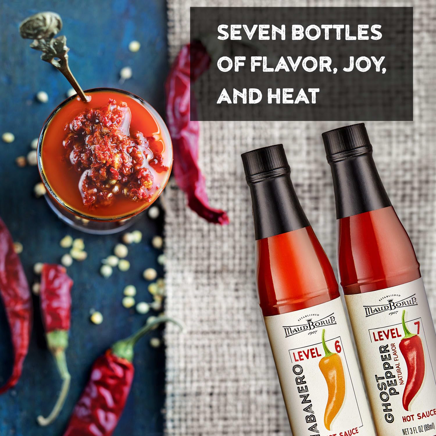 Spicy Hot Sauce Gift Set - 7 Bottles Variety Pack (3 fl. oz each) | Gluten Free Vegan Hot Sauces for Men, Women & Teens | Perfect for BBQ, Cooking, Gifts & Hot Sauce Lovers