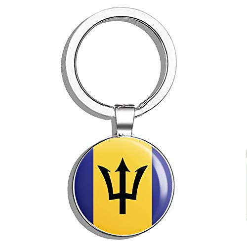 Barbados Flag Double Sided Stainless Steel Keychain - Durable Key Ring Holder with Carabiner Clip - Perfect for Travel, Gifts & Key Organization (Car Key Finder Accessory)