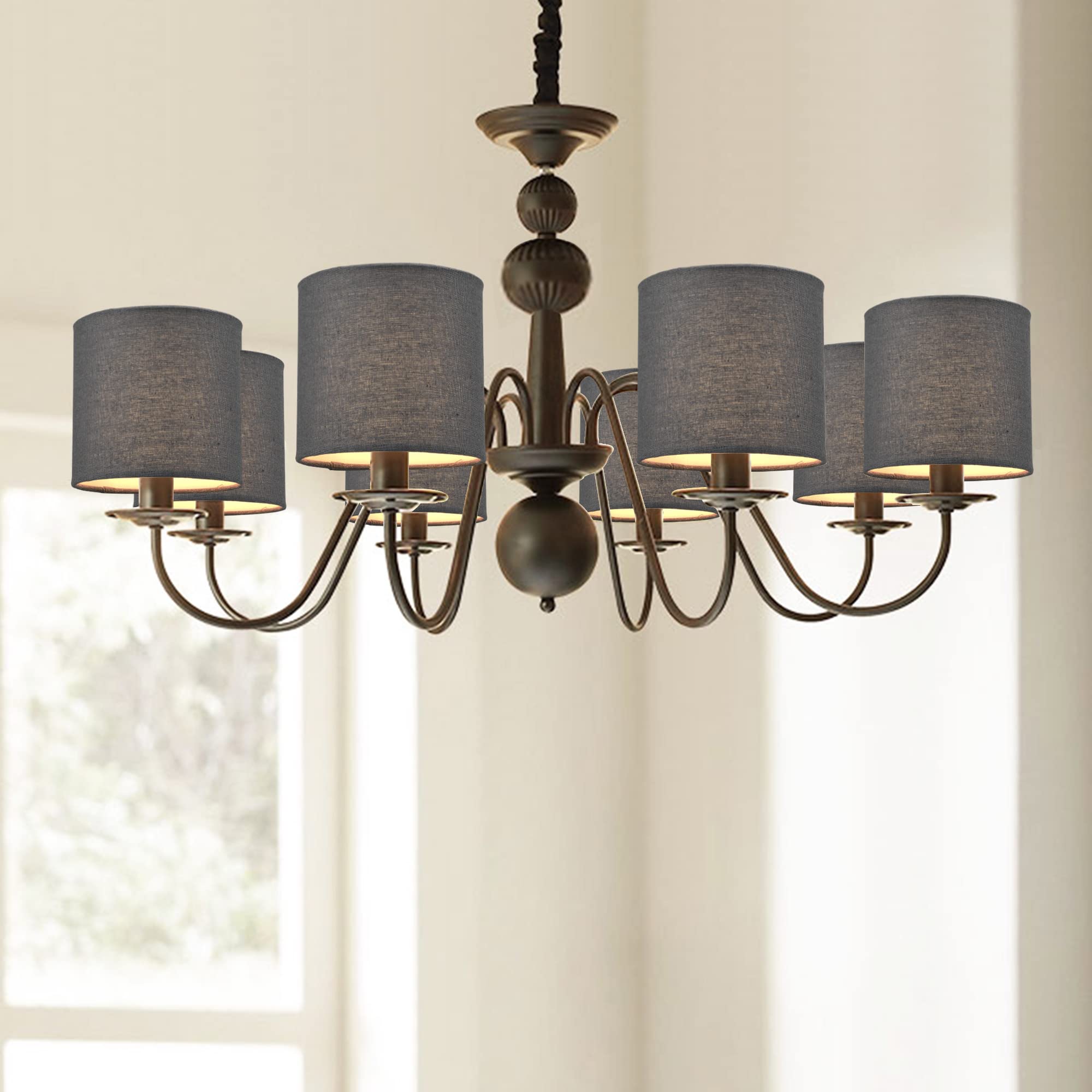 LAMPWELL MEMO Clip-On Chandelier Fabric Lamp Shades - Set of 6 Small Drum Linen Shades (5.2