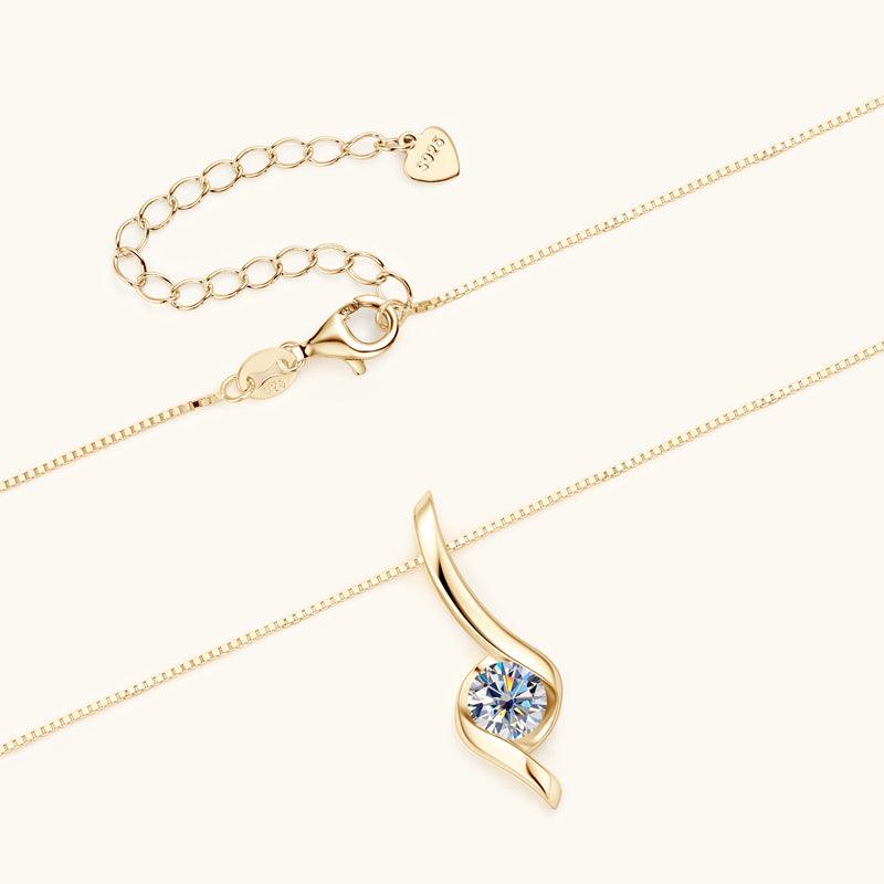 Grace Premium Moissanite Pendant Necklace - 14K Gold Plated Elegant Jewelry for Women, Perfect for Weddings, Anniversaries & Special Occasions