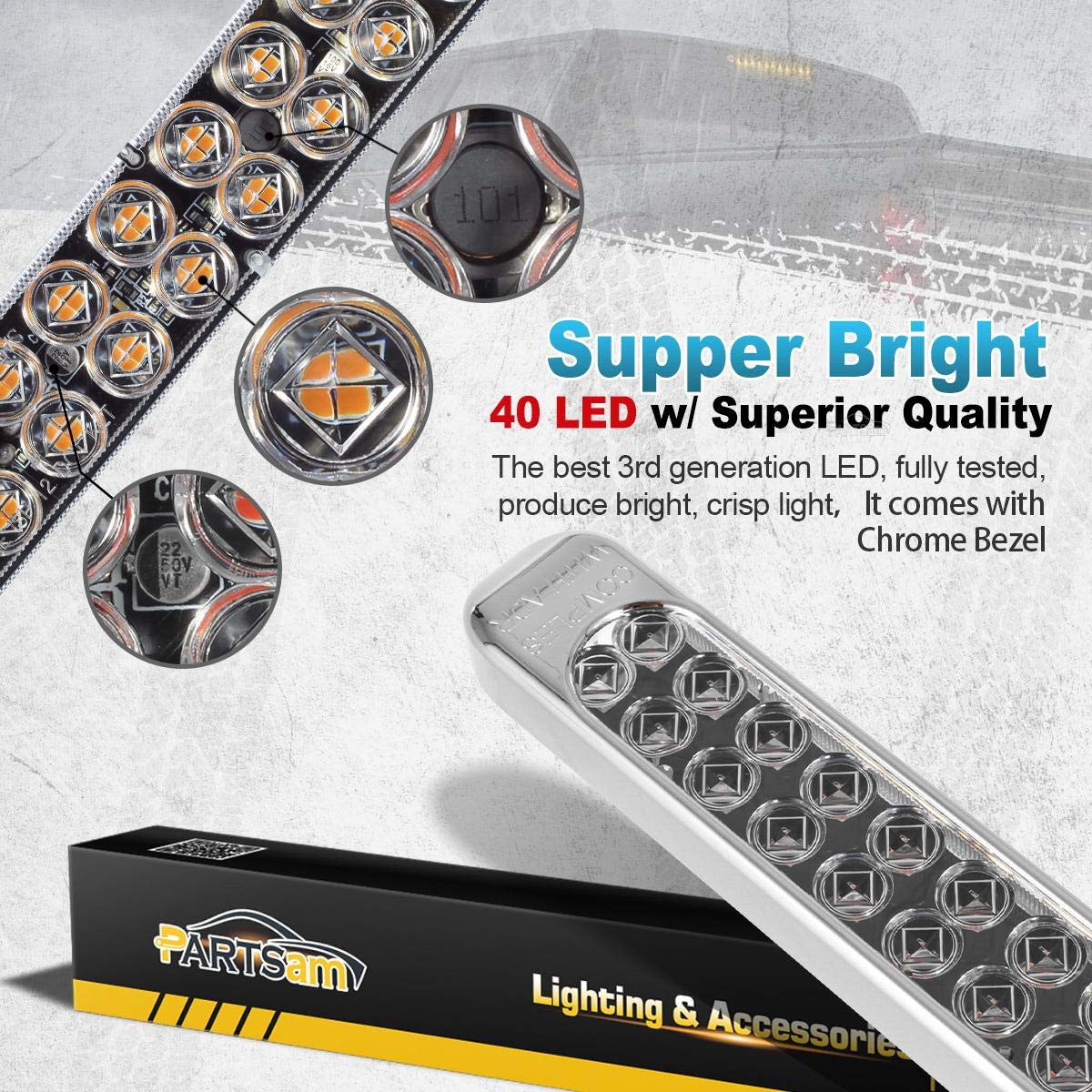 Partsam 2Pcs 17 Inch Amber LED Truck Trailer Light Bar - 40 LED Clear Lens, Dual Row Waterproof Submersible Lights for Heavy Duty Trucks, Trailers, RVs & Off-Road Vehicles - Turn Signal, Tail, Clearance & Marker Lights for Enhanced Visibility & Safety