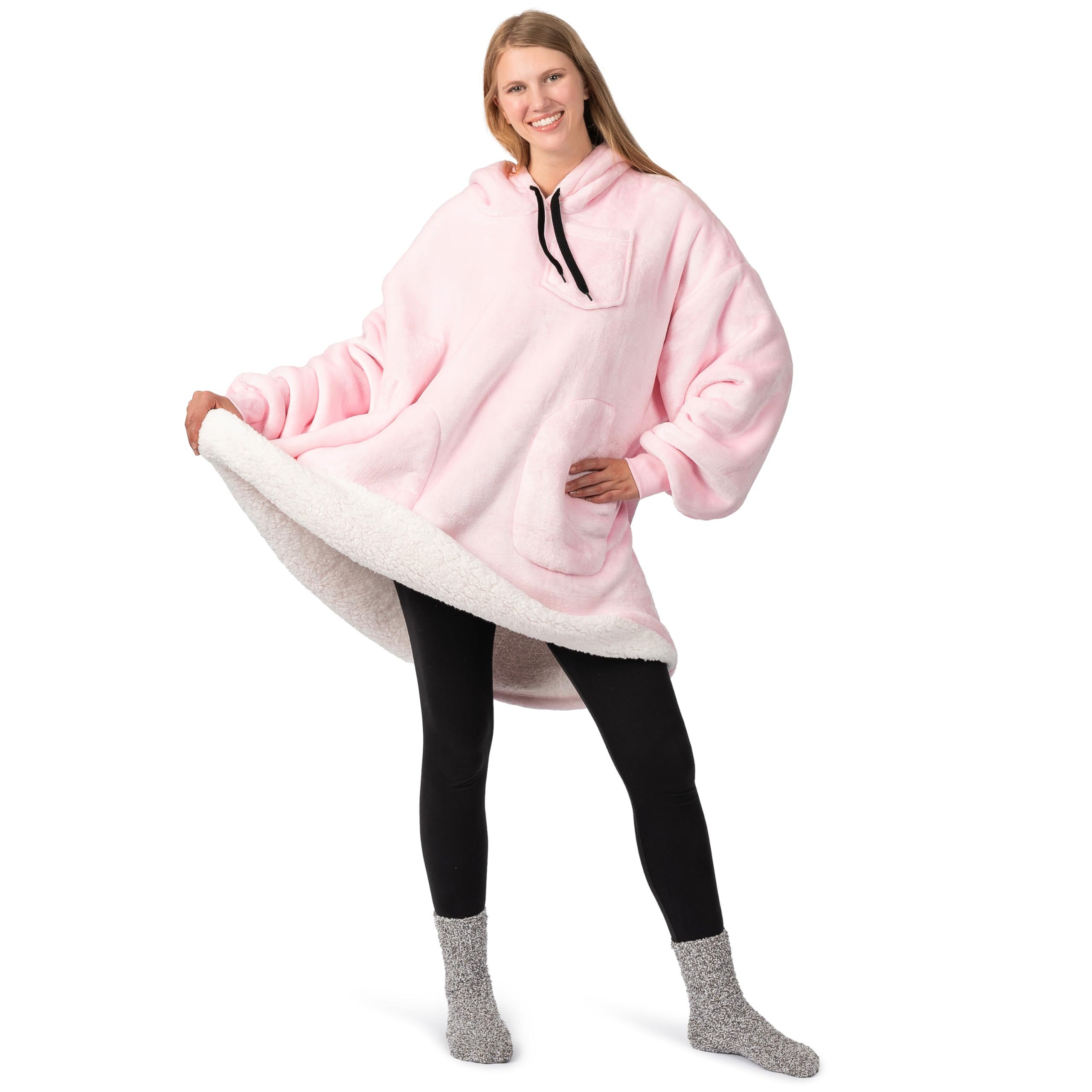PAVILIA Women's Sherpa Wearable Blanket Hoodie - Oversized Fleece Hooded Sweatshirt for Men & Women | Cozy Lounge Wear for Netflix, Camping & Home Relaxation