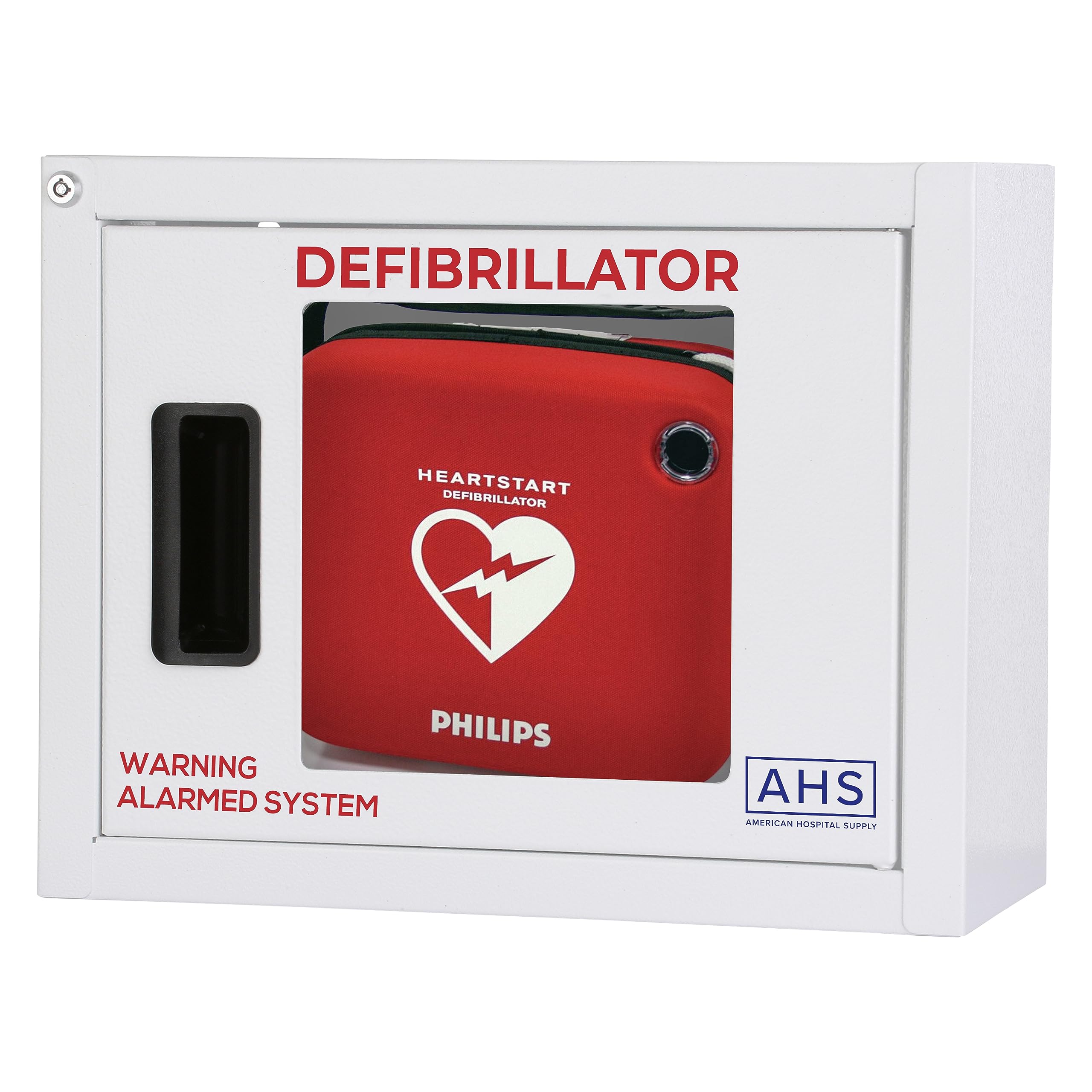 Wall Mounted AED Cabinet for Defibrillator Storage - White Alarmed Security Cabinet Fits Phillips/Heartsine/Defibtech - Ideal for Offices, Schools & Public Spaces