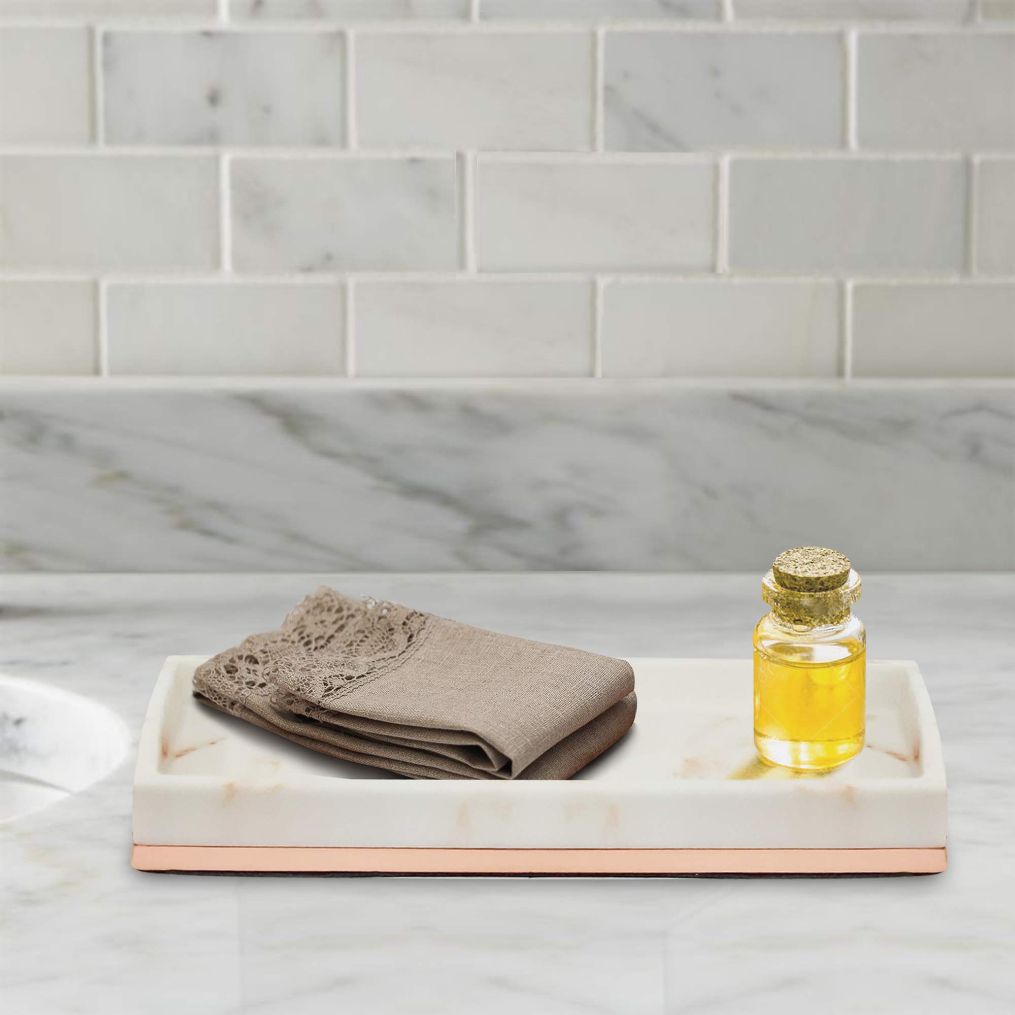 Nu-Steel MST10CH Misty Copper Collection Amenity Tray - Elegant Resin & Metal Bathroom Organizer for Jewelry, Soaps & Essentials | Perfect for Vanity, Dresser & Spa Decor