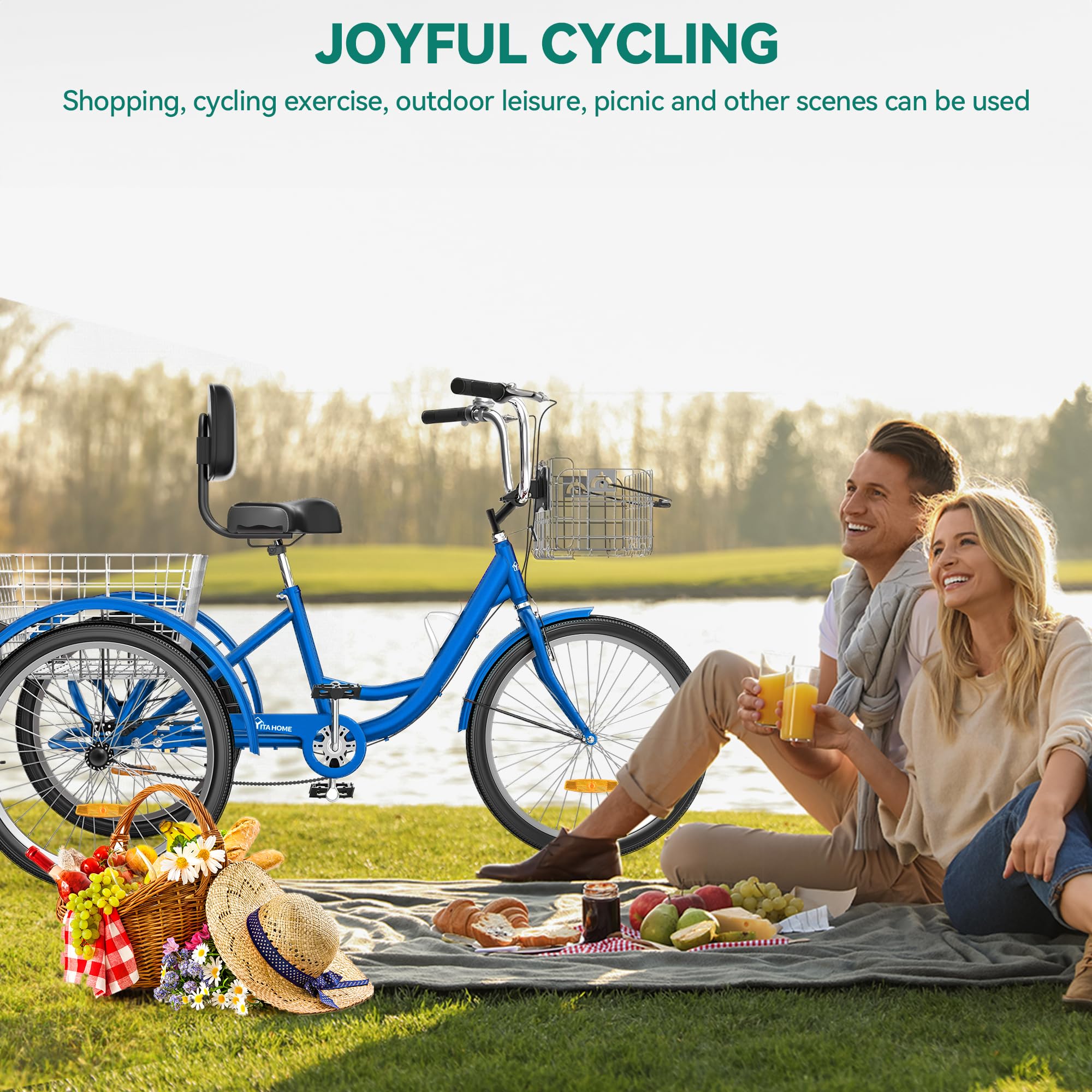**YITAHOME Adult Tricycle - 24 & 26 Inch 3 Wheel Bikes, 1 Speed Trike for Seniors, Women & Men - Removable Baskets - Perfect for Shopping, Picnics & Outdoor Sports**
