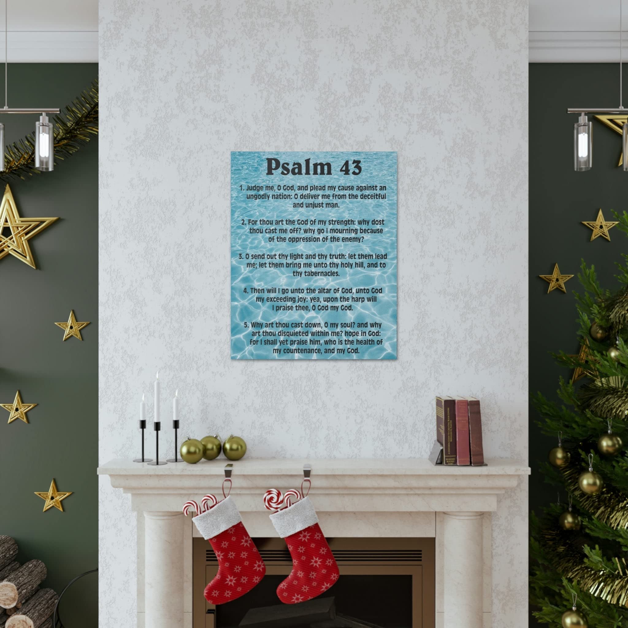 Christian Wall Art - Bible Verse Canvas Print with Psalm 43: Judge Me Scripture - Inspirational Home Decor for Living Room, Bedroom & Church